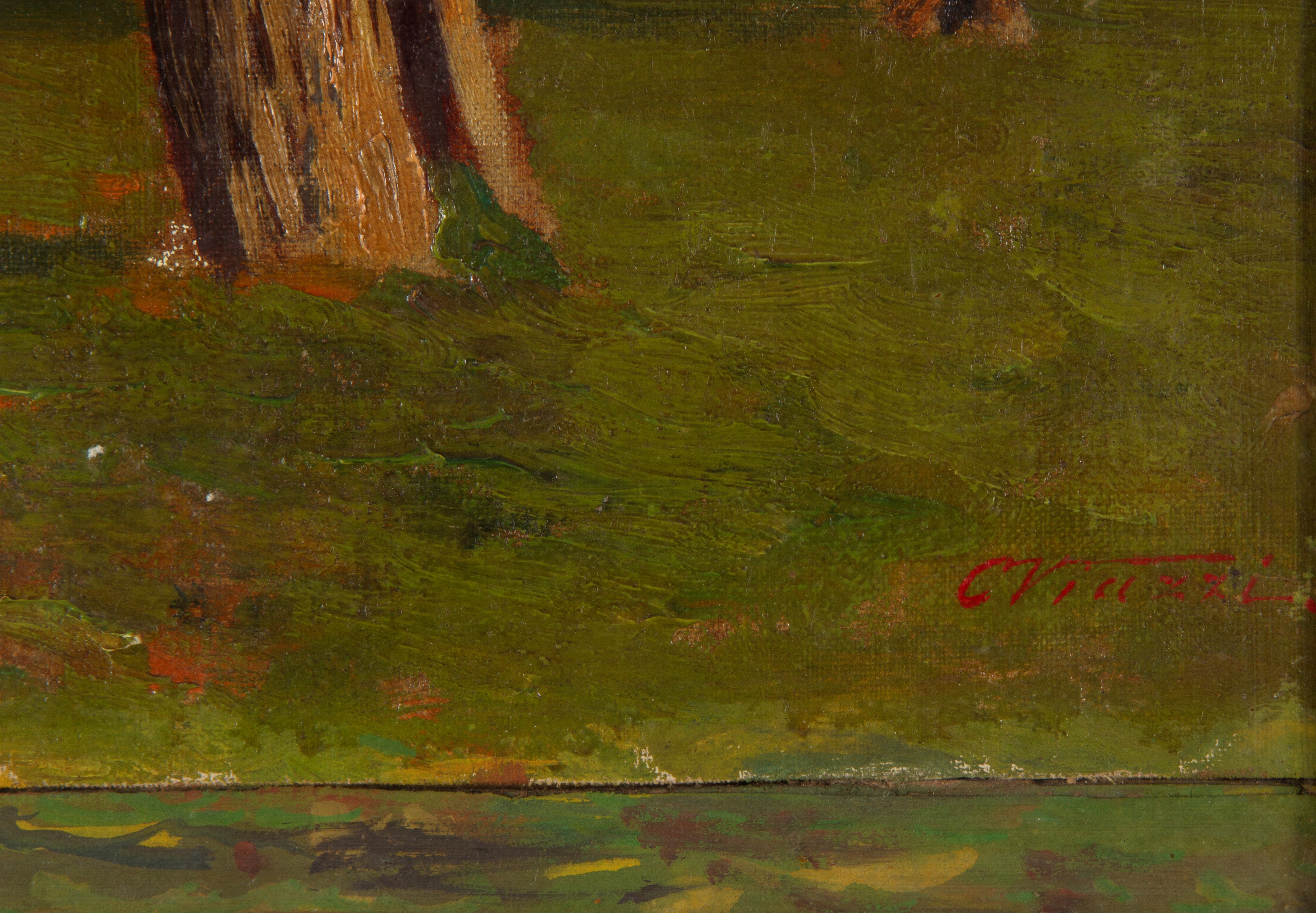 Cesare Viazzi - Passaggio boschivo, olio su cartoncino, 34x45 cm