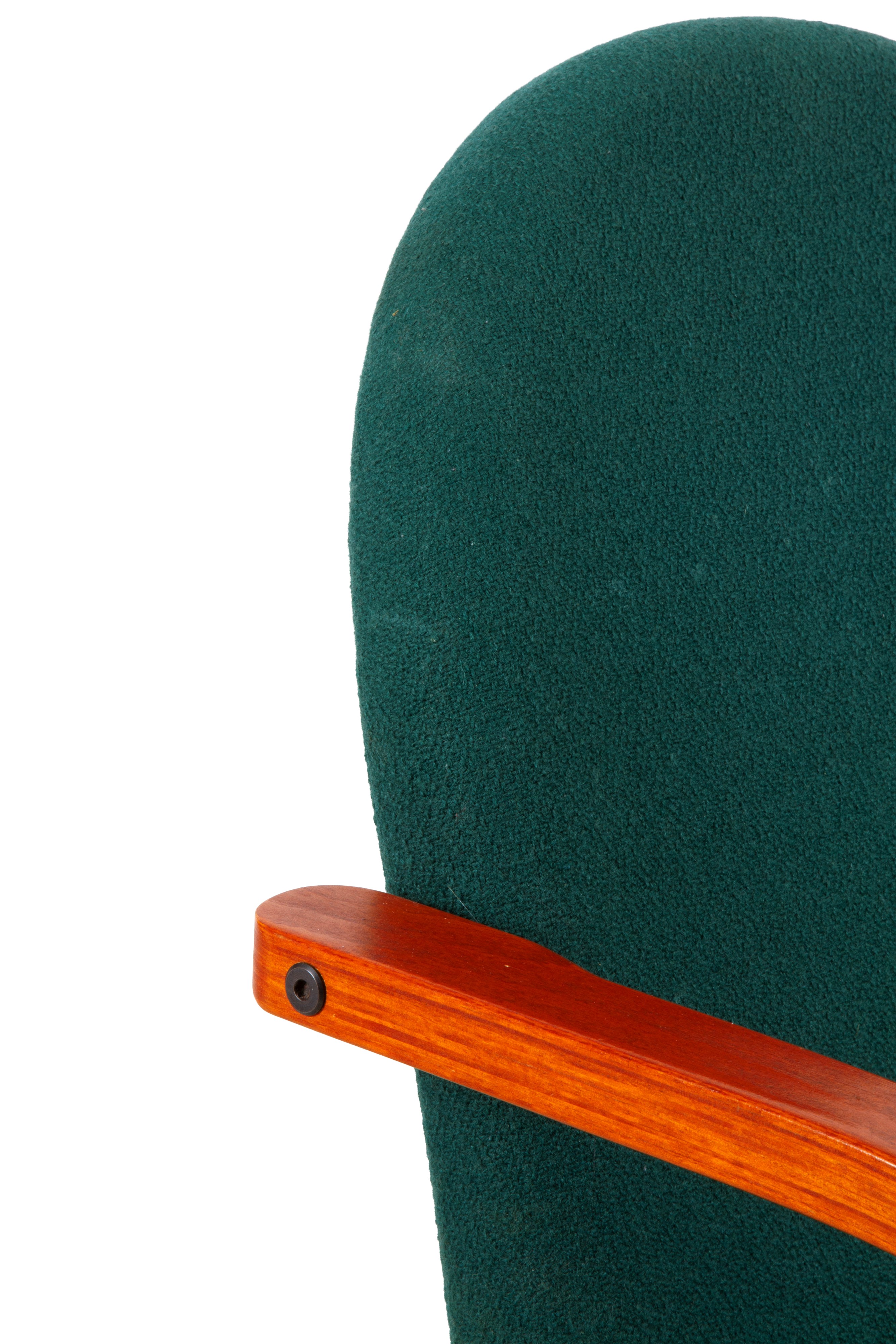 Coppia di poltrone, legno con rivestimento in stoffa verde, anni '80-'90
