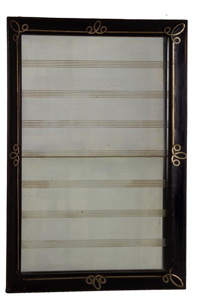 Specchiera in legno ebanizzato con profili in ferro, Inizio XX secolo
