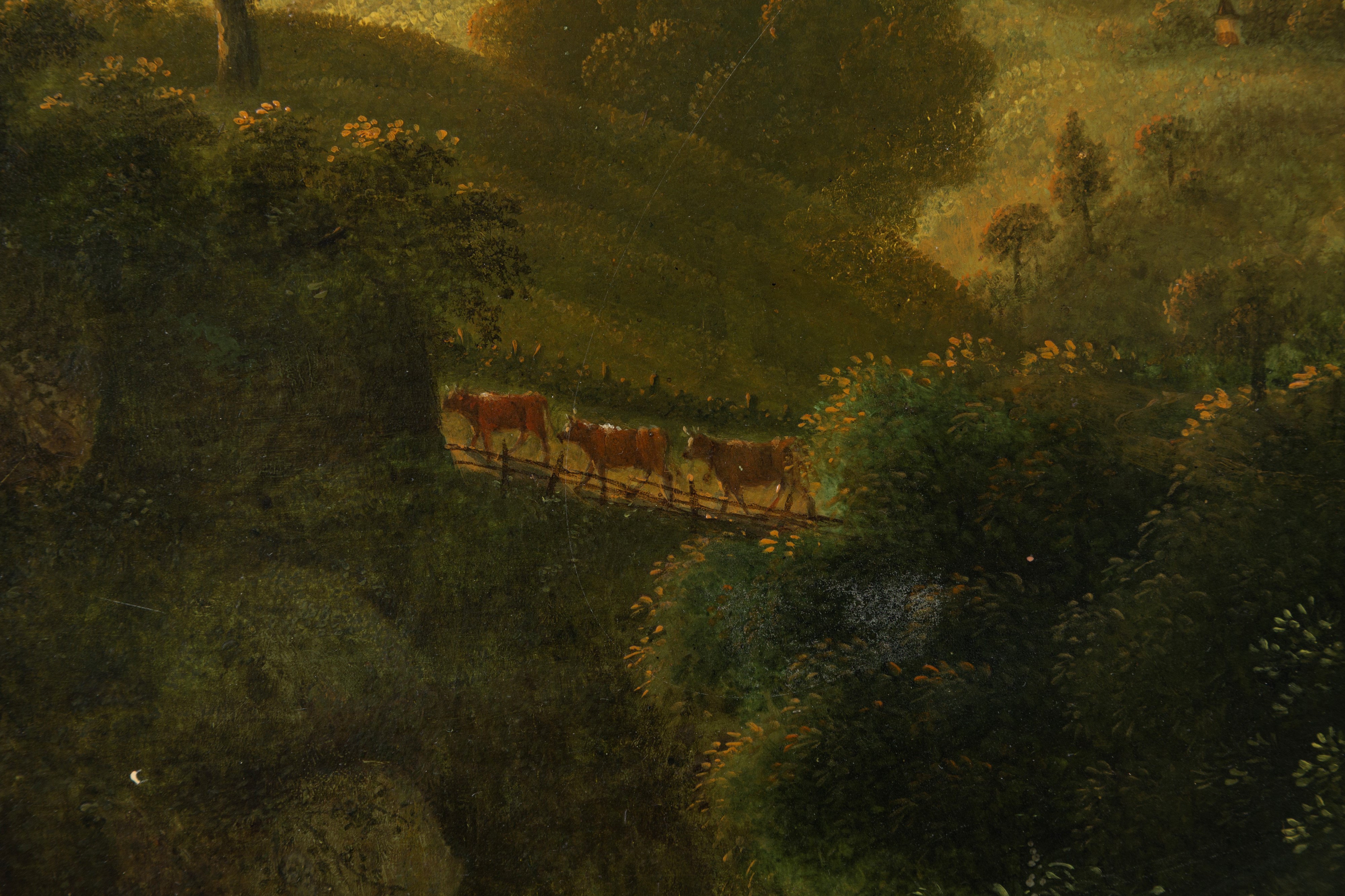 Scuola fiamminga del XVII secolo, Paesaggio montano con personaggi e armenti, olio su tavola