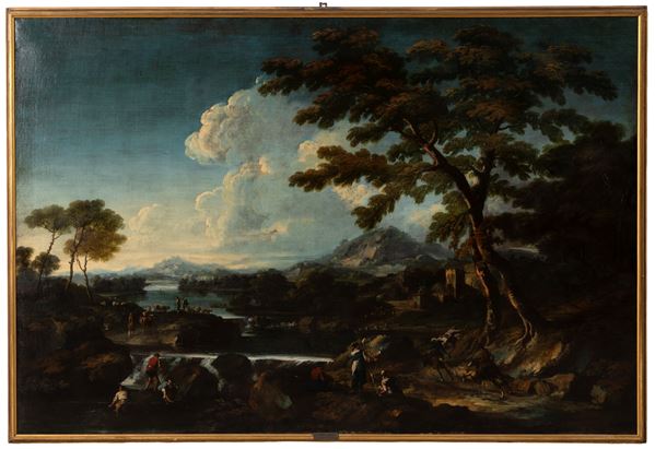 MARCO RICCI - Painting "RIVER LANDSCAPE WITH CHARACTERS"