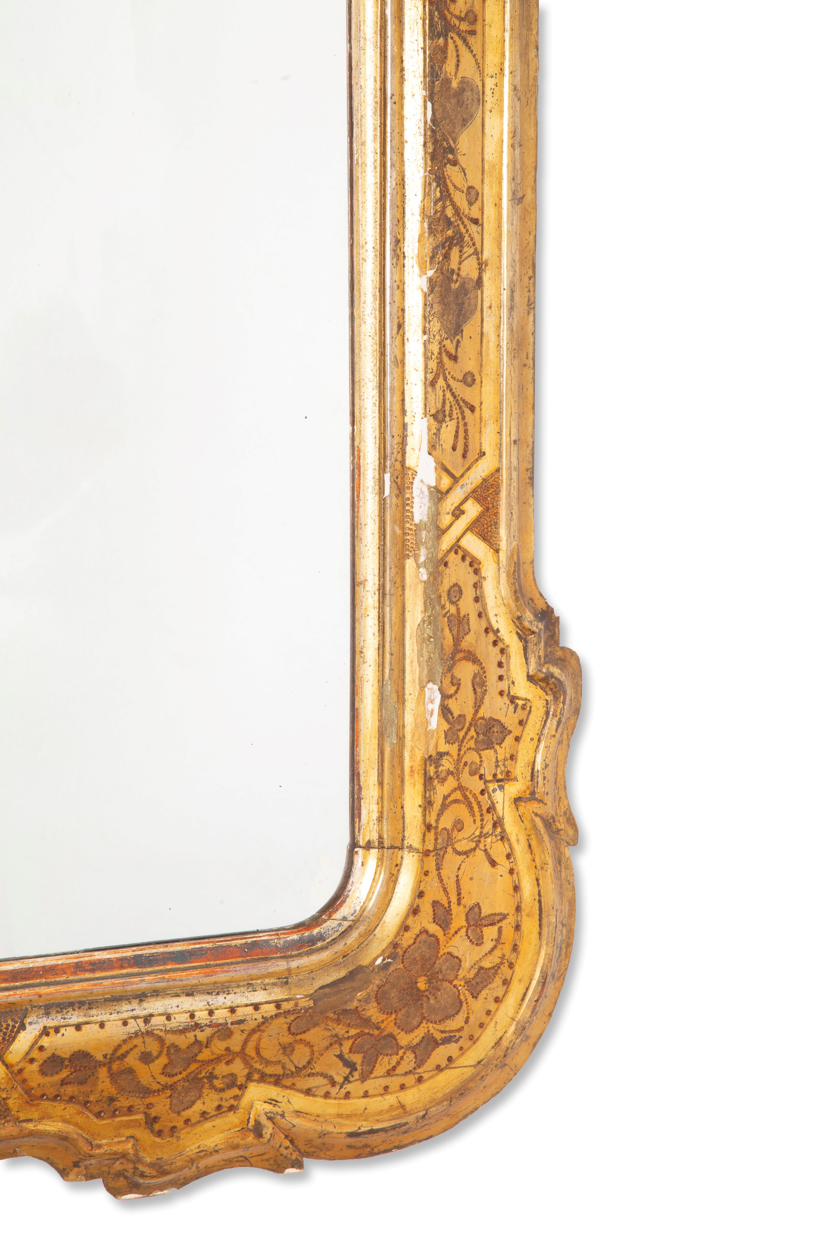 Cornice a vassoio in legno dorato con specchio, XIX secolo