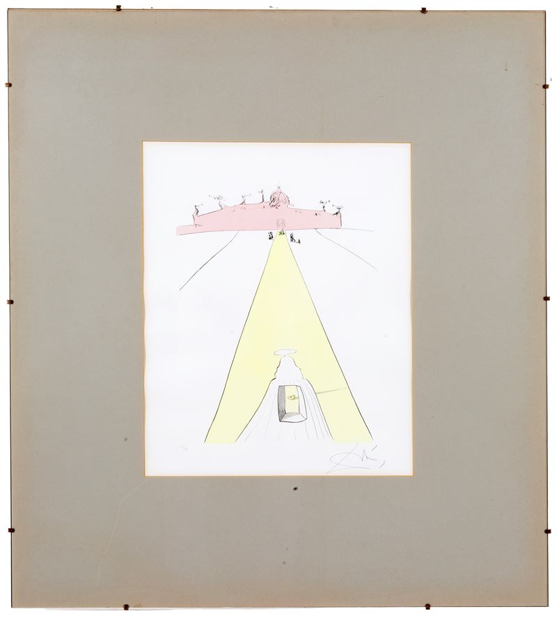 Salvador Dali' - Salvador Dalí, Dio, il Tempo, lo Spazio e il Papa, litografia su carta