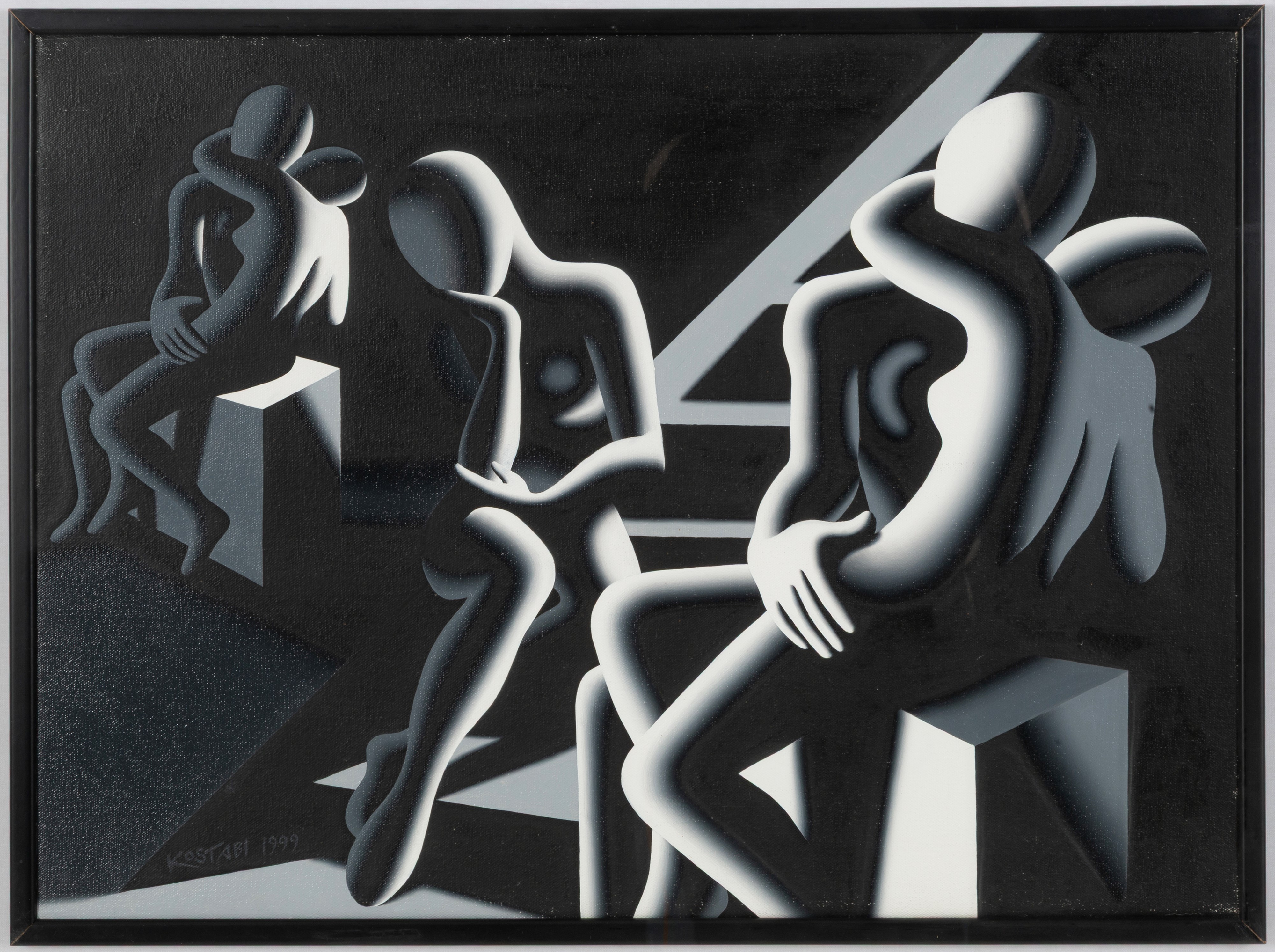 Mark Kostabi - THE LANGOUR OF LOVE MIDNIGHT, acrilico su tela
