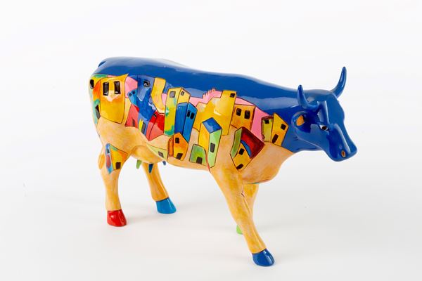 Sculpture "COW WITH PAINTED HOUSES"