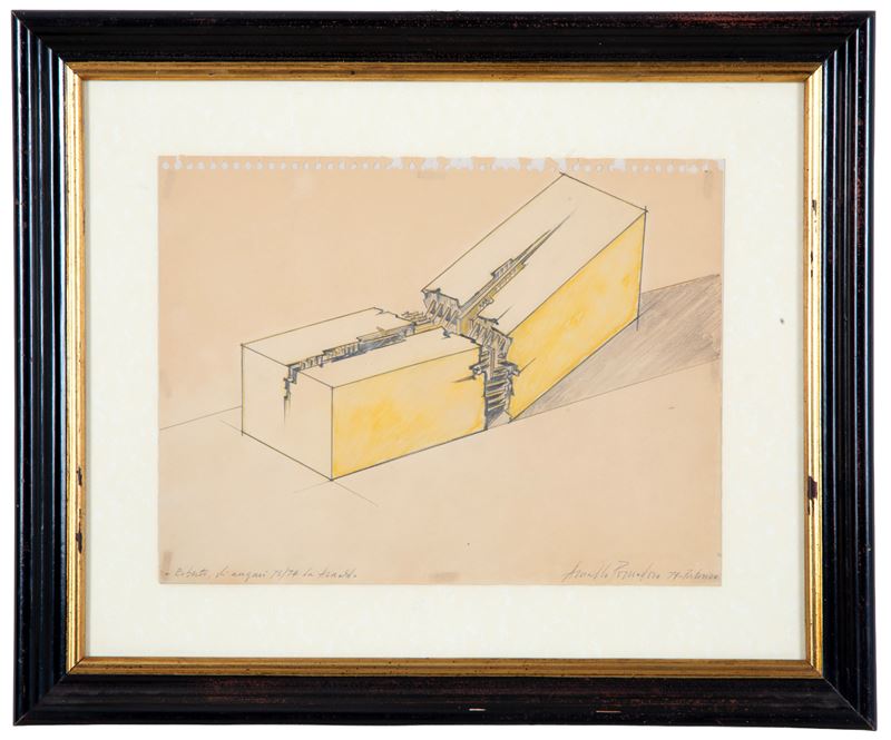 Arnaldo Pomodoro - Scultura, disegno su carta firmato e datato 1971