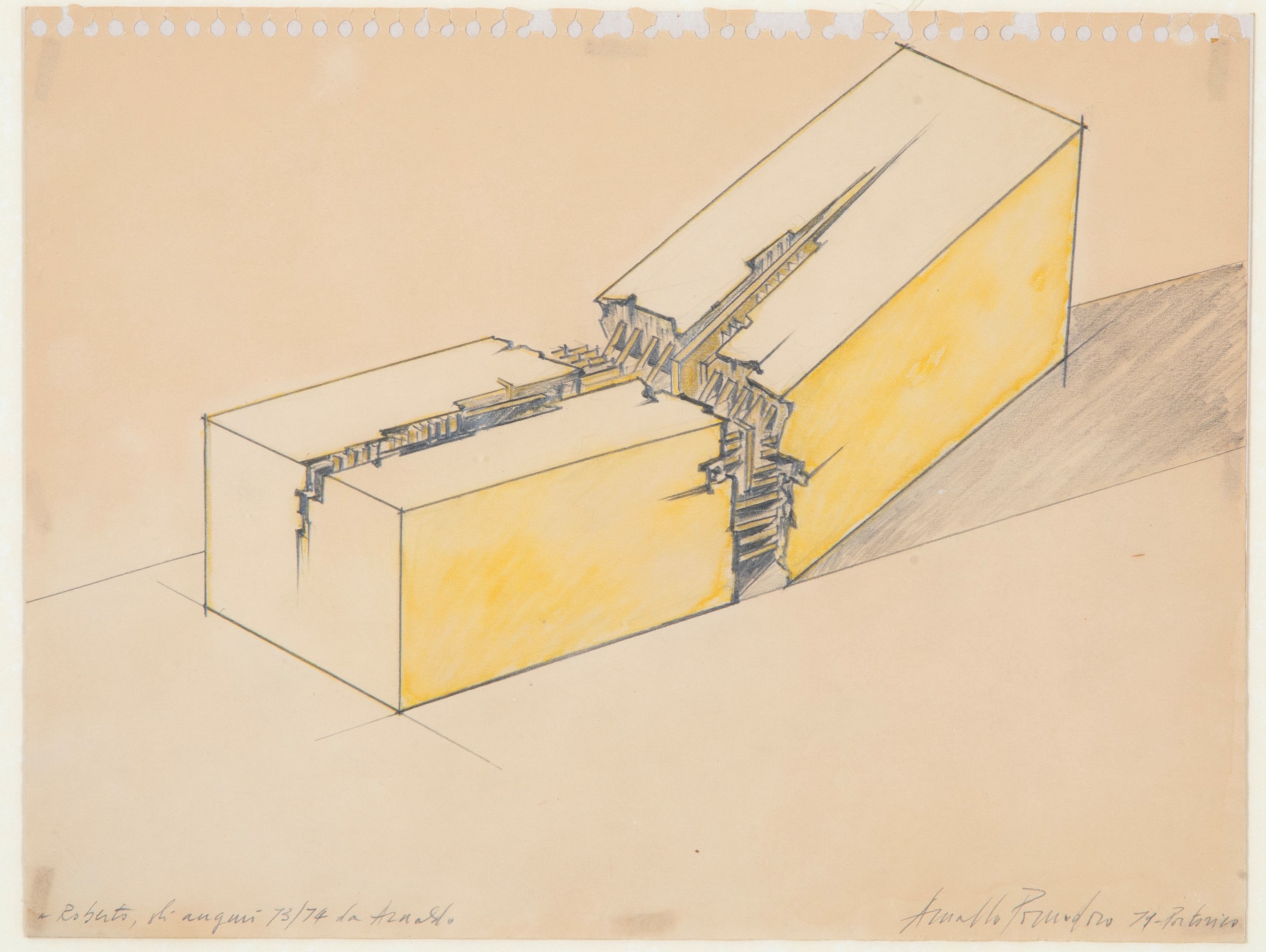 Arnaldo Pomodoro - Scultura, disegno su carta firmato e datato 1971