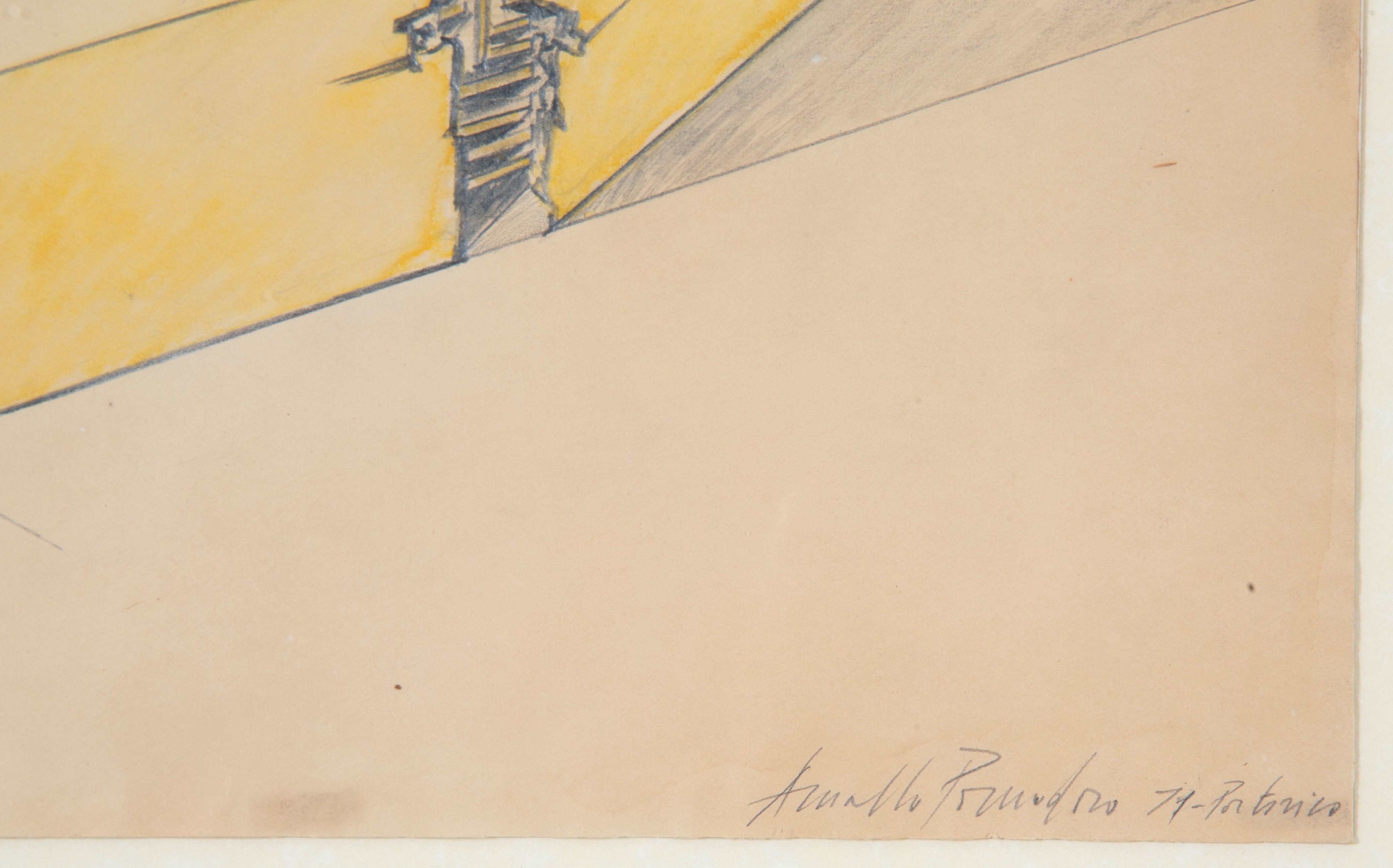 Arnaldo Pomodoro - Scultura, disegno su carta firmato e datato 1971