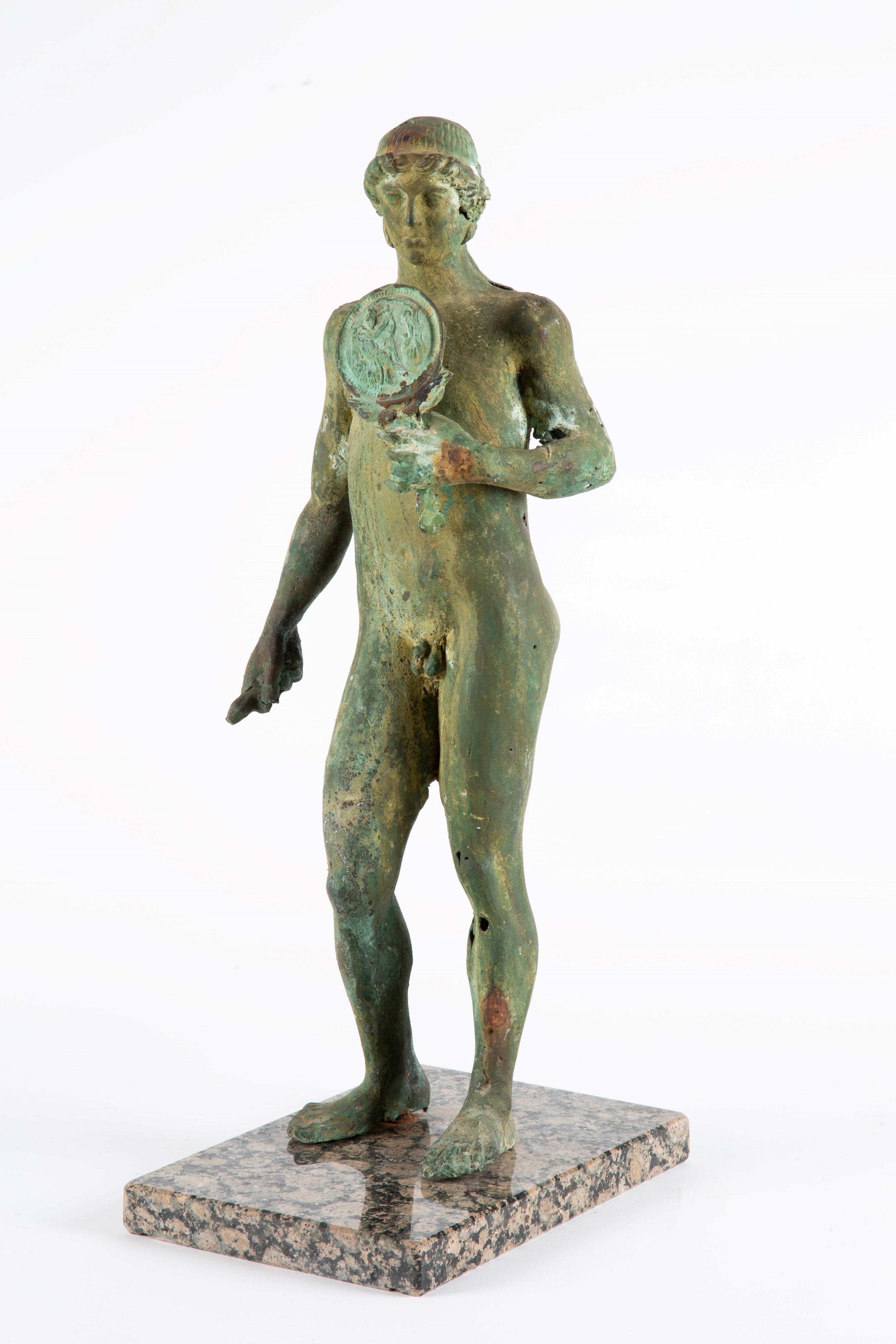 Scultura raffigurante Narciso, bronzo su base in marmo