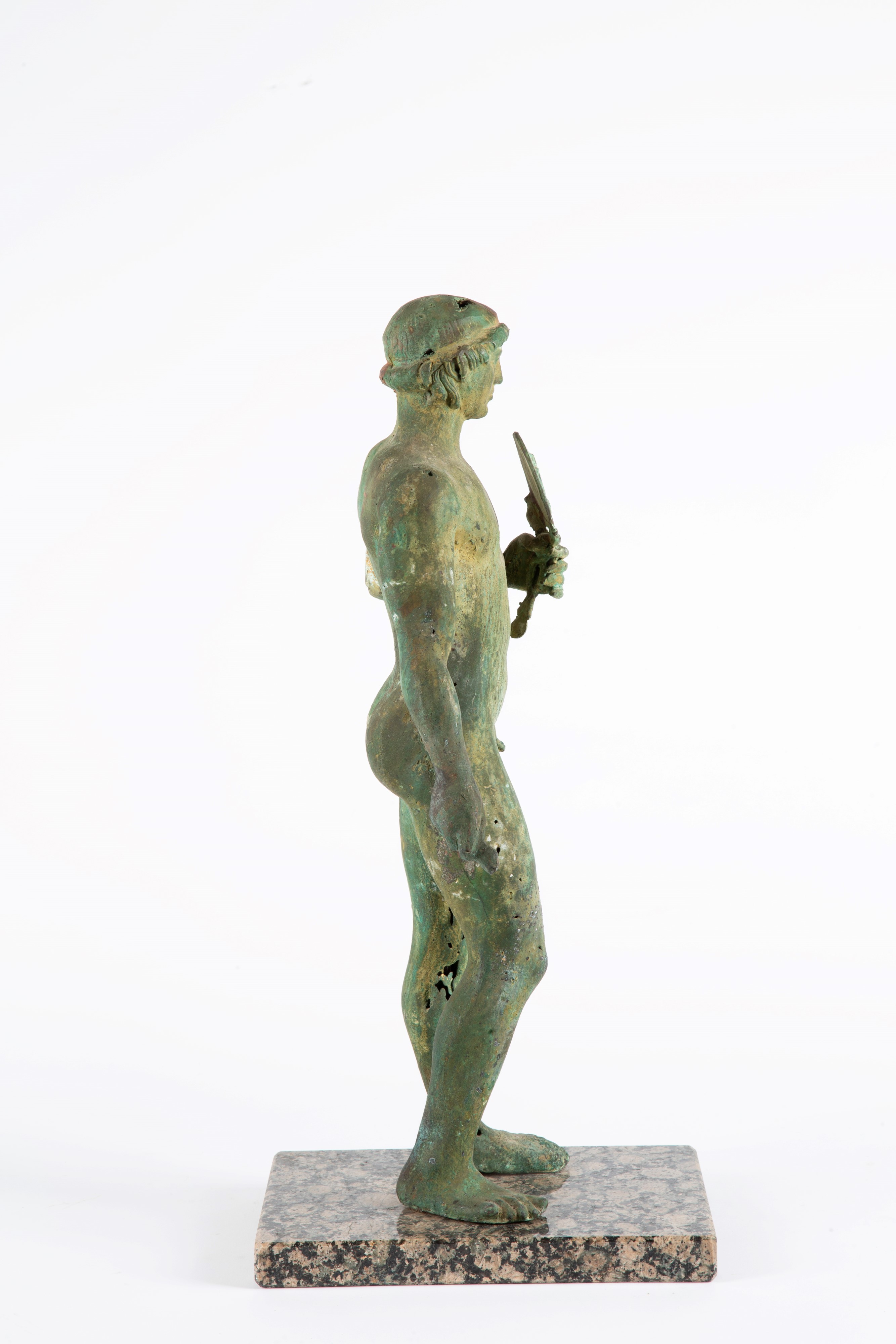 Scultura raffigurante Narciso, bronzo su base in marmo