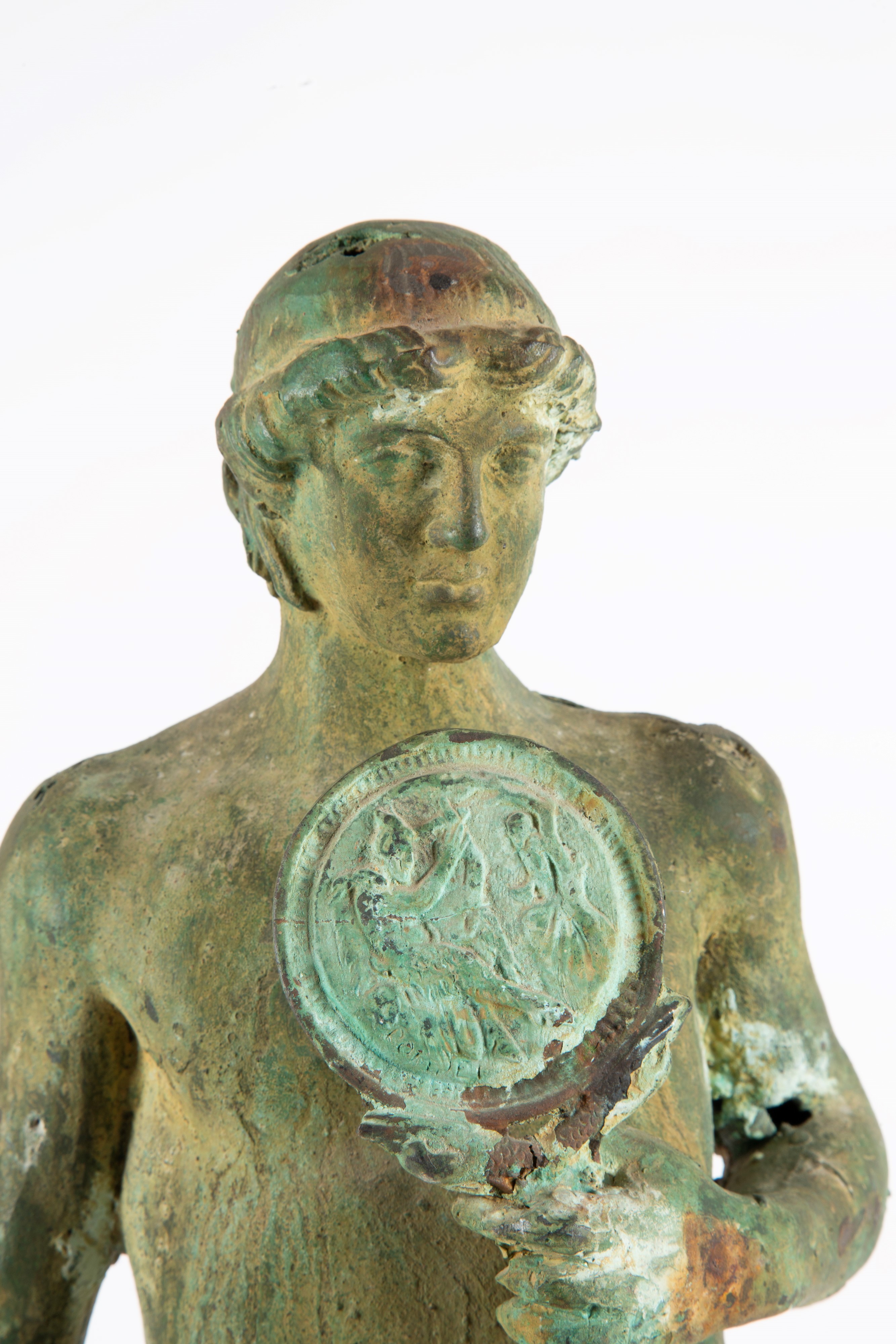 Scultura raffigurante Narciso, bronzo su base in marmo