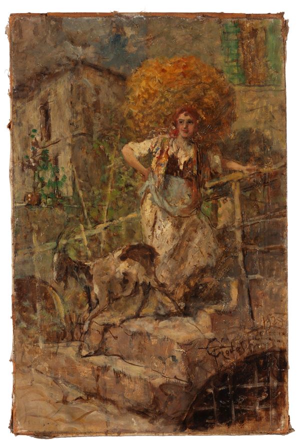 GIOVANNI BATTISTA TODESCHINI - Painting "PEASANT WOMAN"