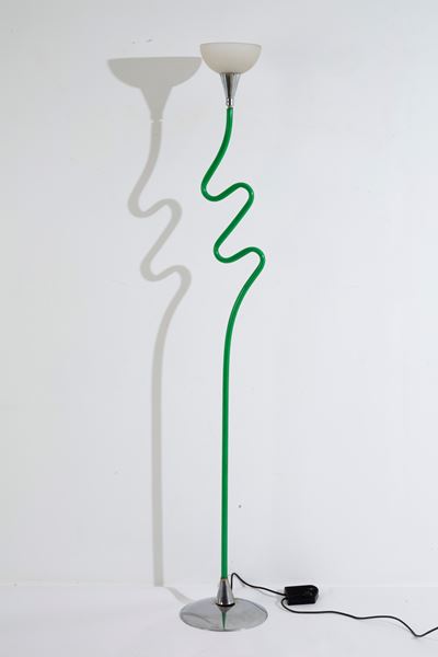Piantana, metallo cromato, plastica e vetro, Anni '80