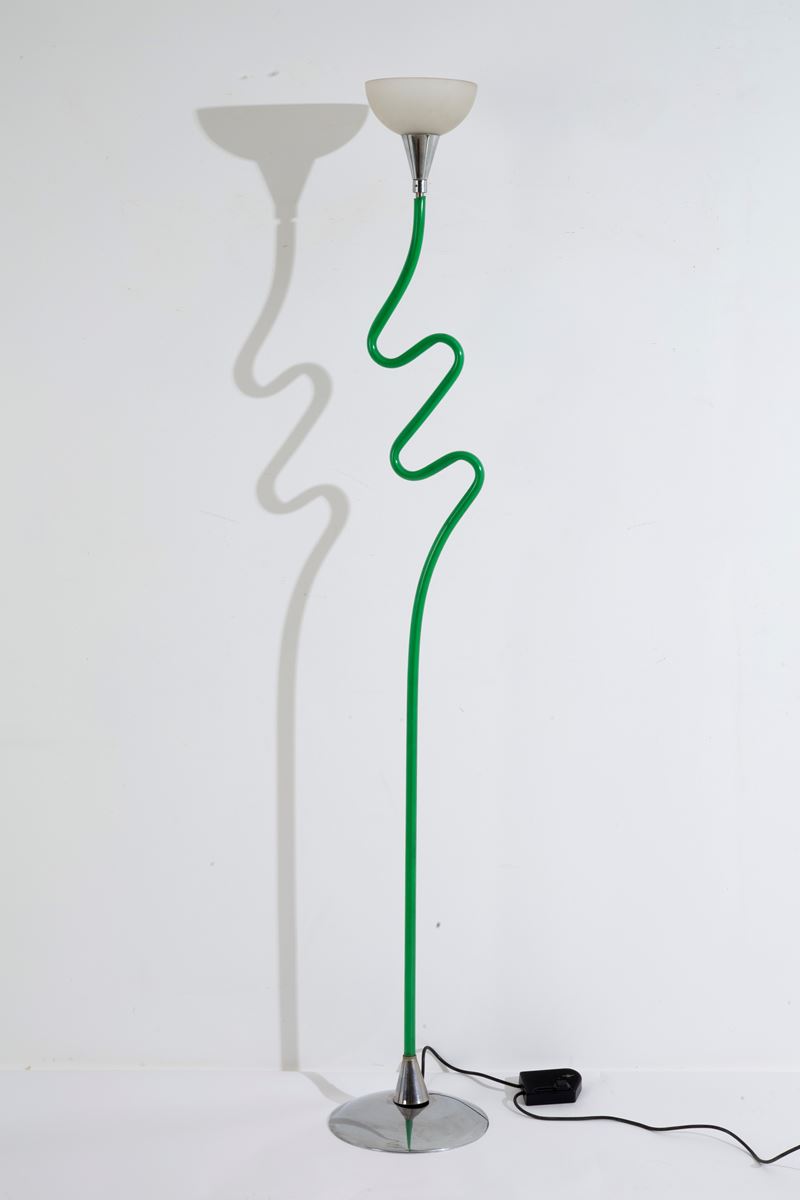 Piantana, metallo cromato, plastica e vetro, Anni '80