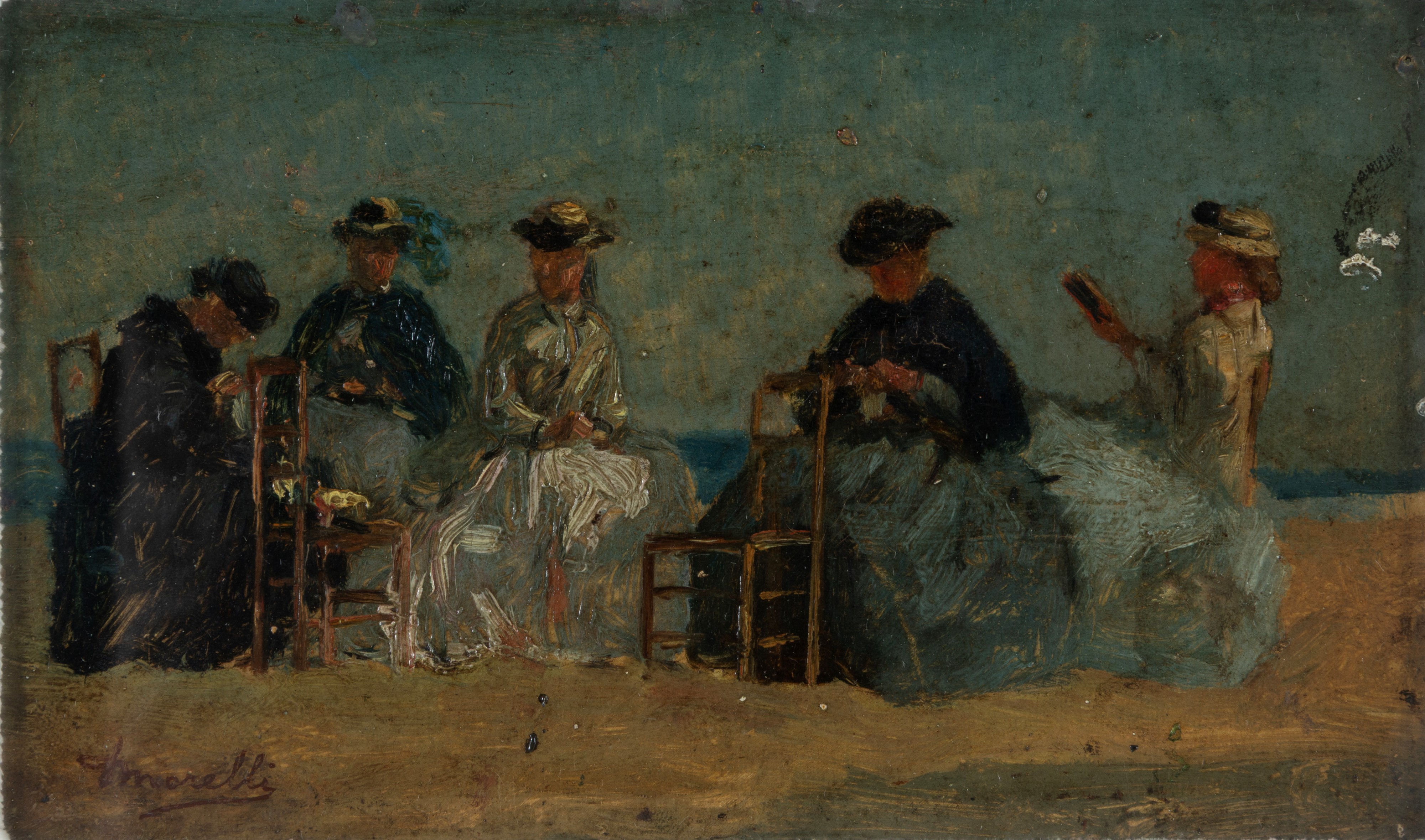 Domenico Morelli - Donne sulla spiaggia, olio su cartone