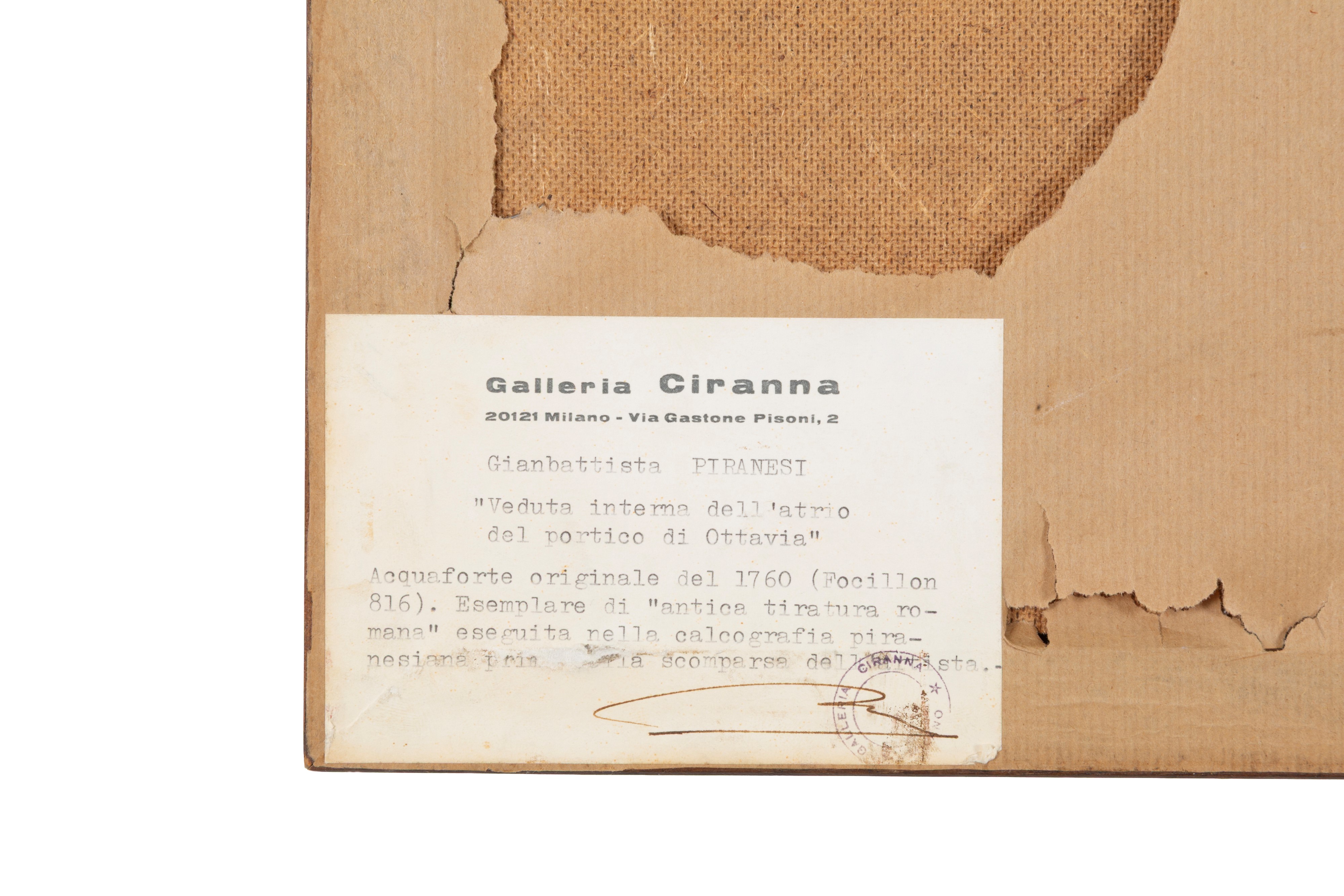 Acquaforte 'VEDUTA INTERNA DELL'ATRIO DEL PORTICO DI OTTAVIA'