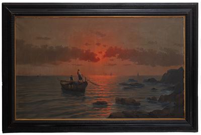 Dipinto, Pescatori al rientro (olio su tela, inizi XX secolo)