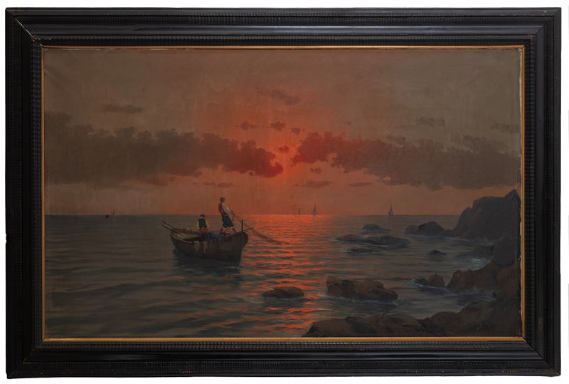 Dipinto, Pescatori al rientro (olio su tela, inizi XX secolo)