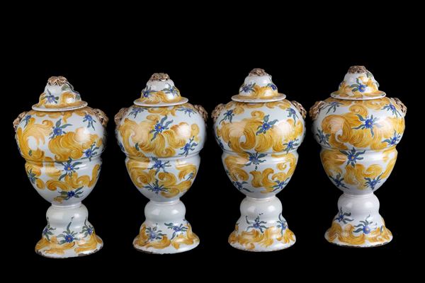 Four majolica vases