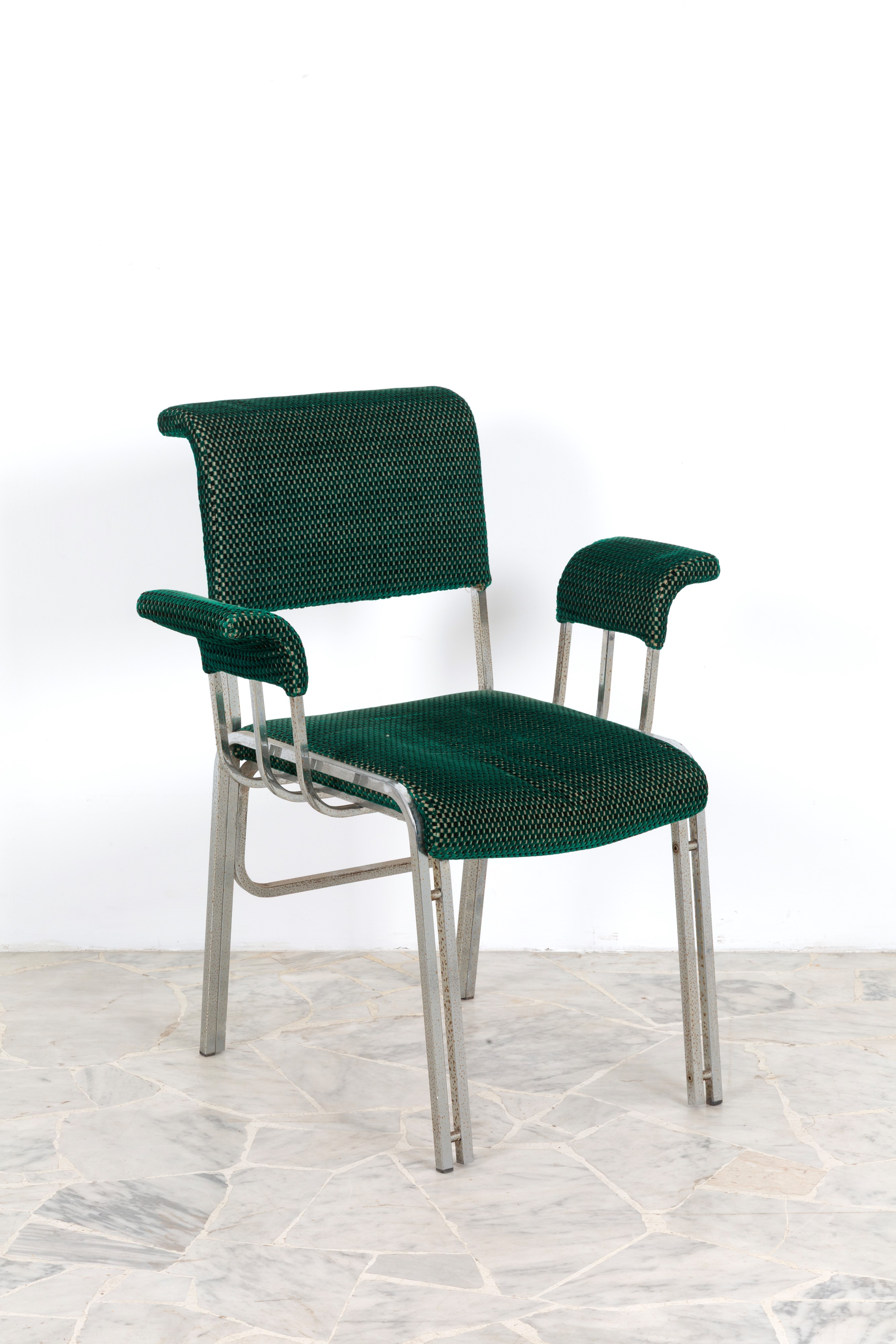 Sedie in acciaio con rivestimento in cotone, anni '70, set di quattro