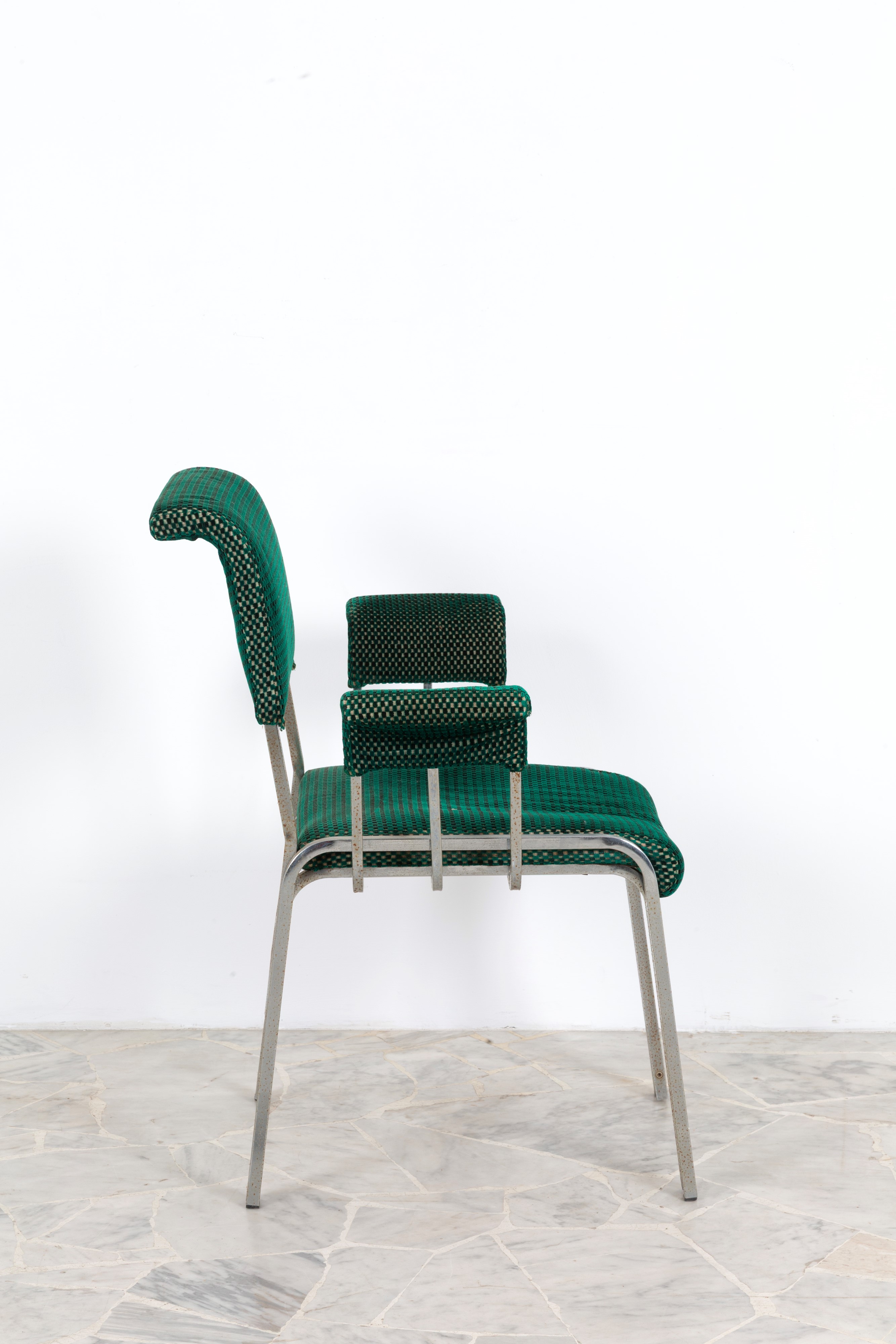 Sedie in acciaio con rivestimento in cotone, anni '70, set di quattro