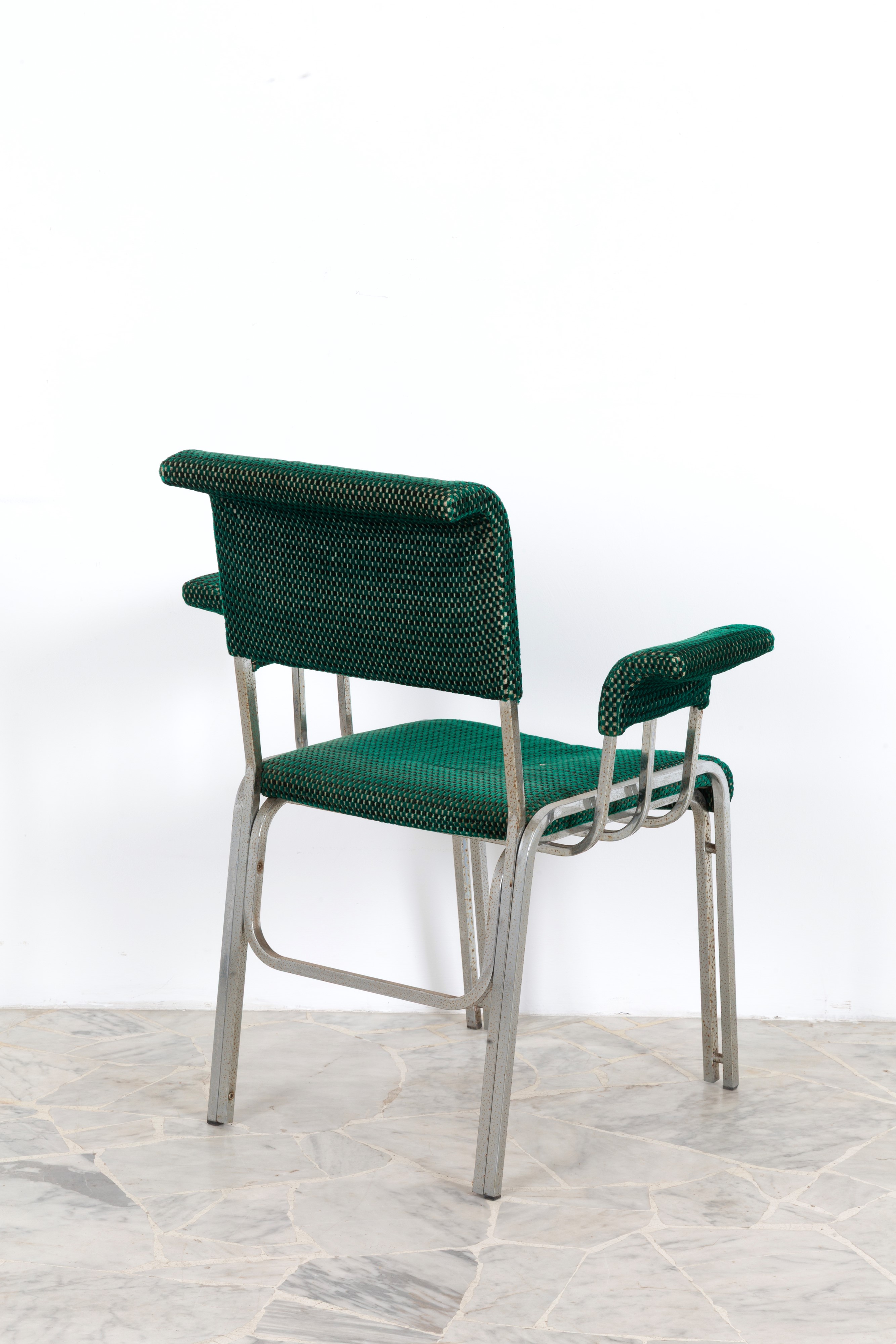 Sedie in acciaio con rivestimento in cotone, anni '70, set di quattro