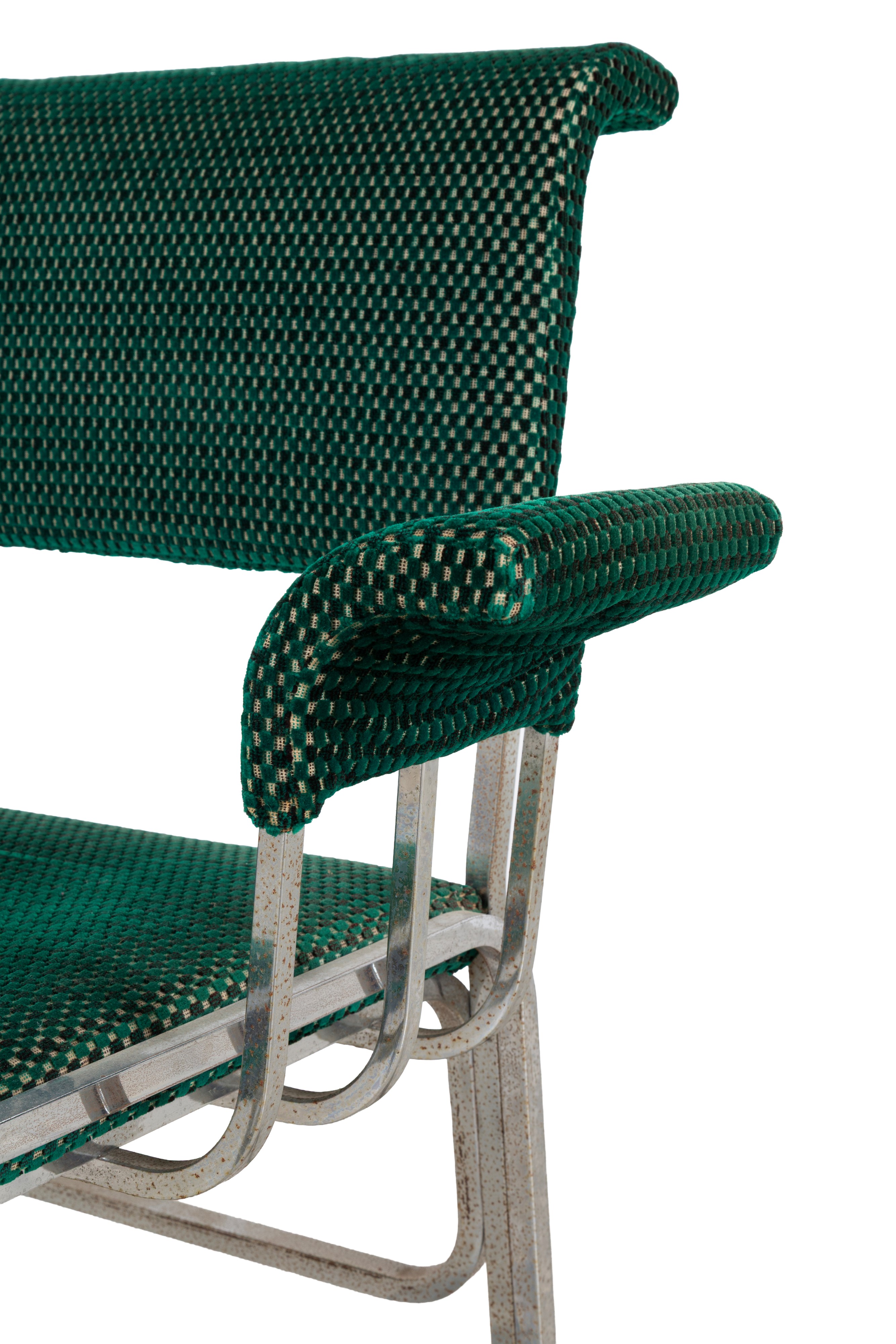 Sedie in acciaio con rivestimento in cotone, anni '70, set di quattro