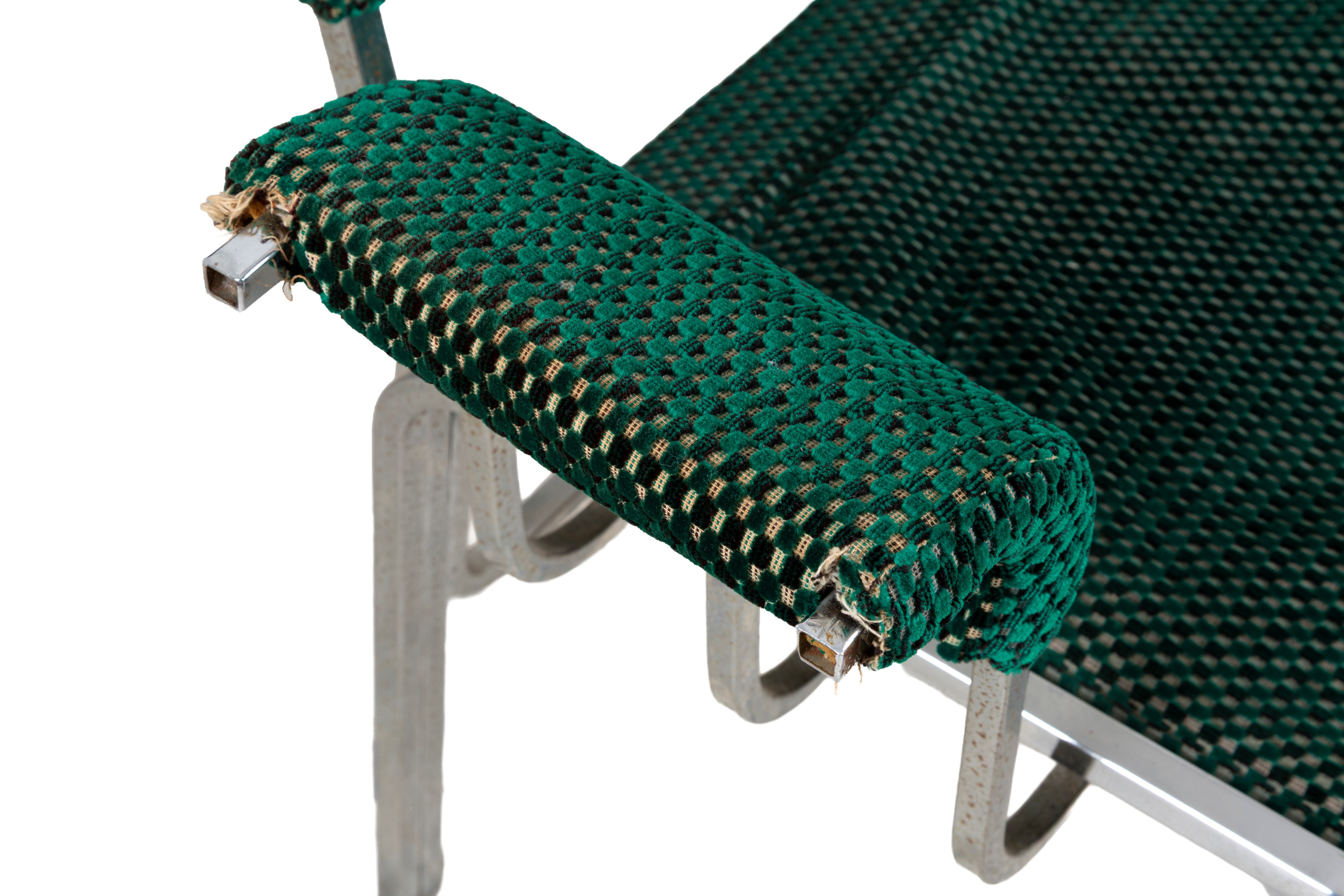 Sedie in acciaio con rivestimento in cotone, anni '70, set di quattro