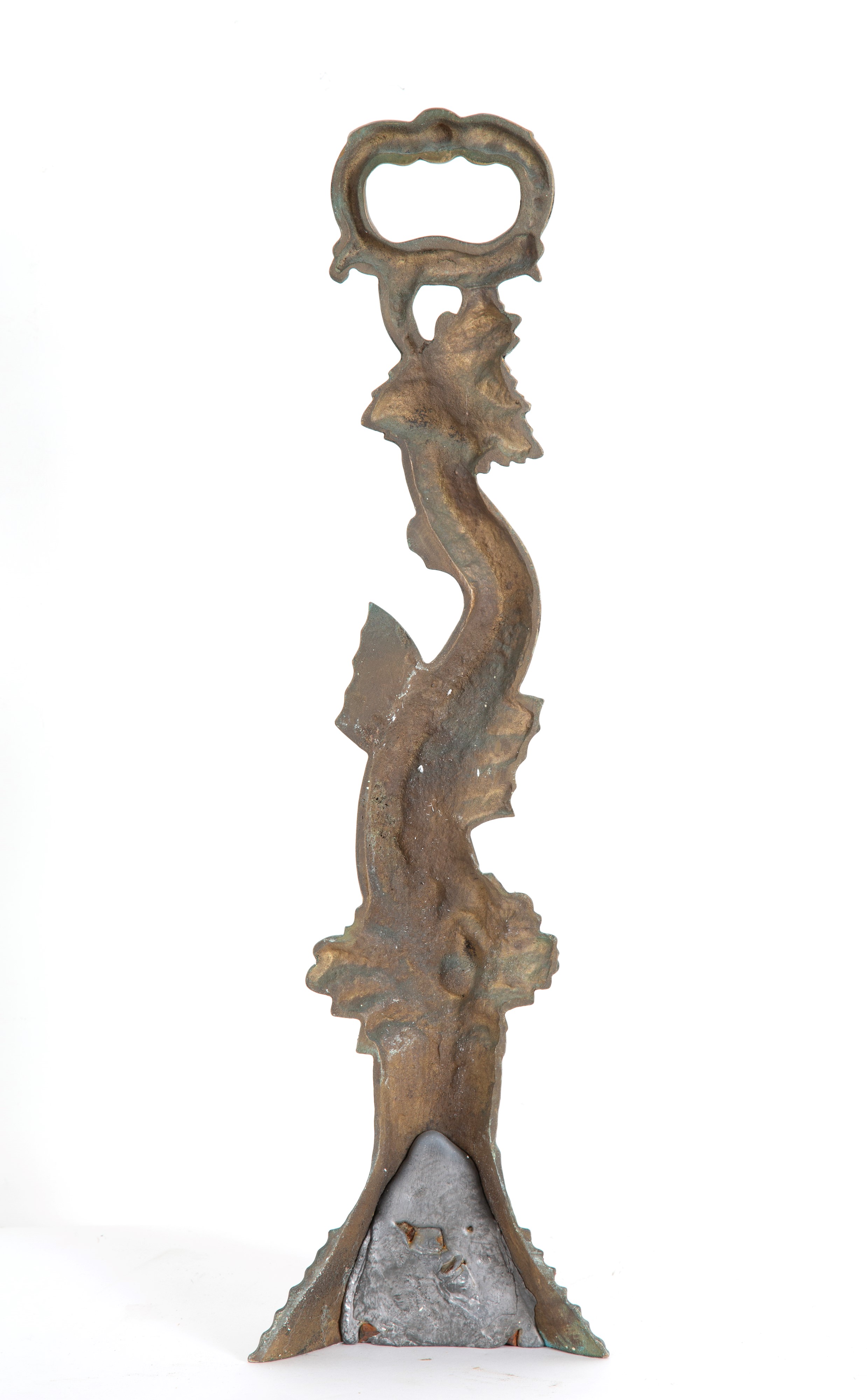 Cinque fermaporte in bronzo parzialmente dorato a forma di tritoni, XX secolo