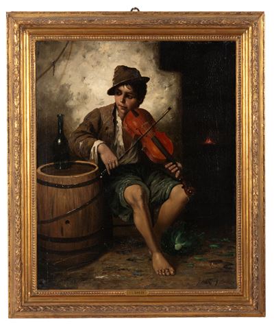 Fanciullo con violino, olio su tela