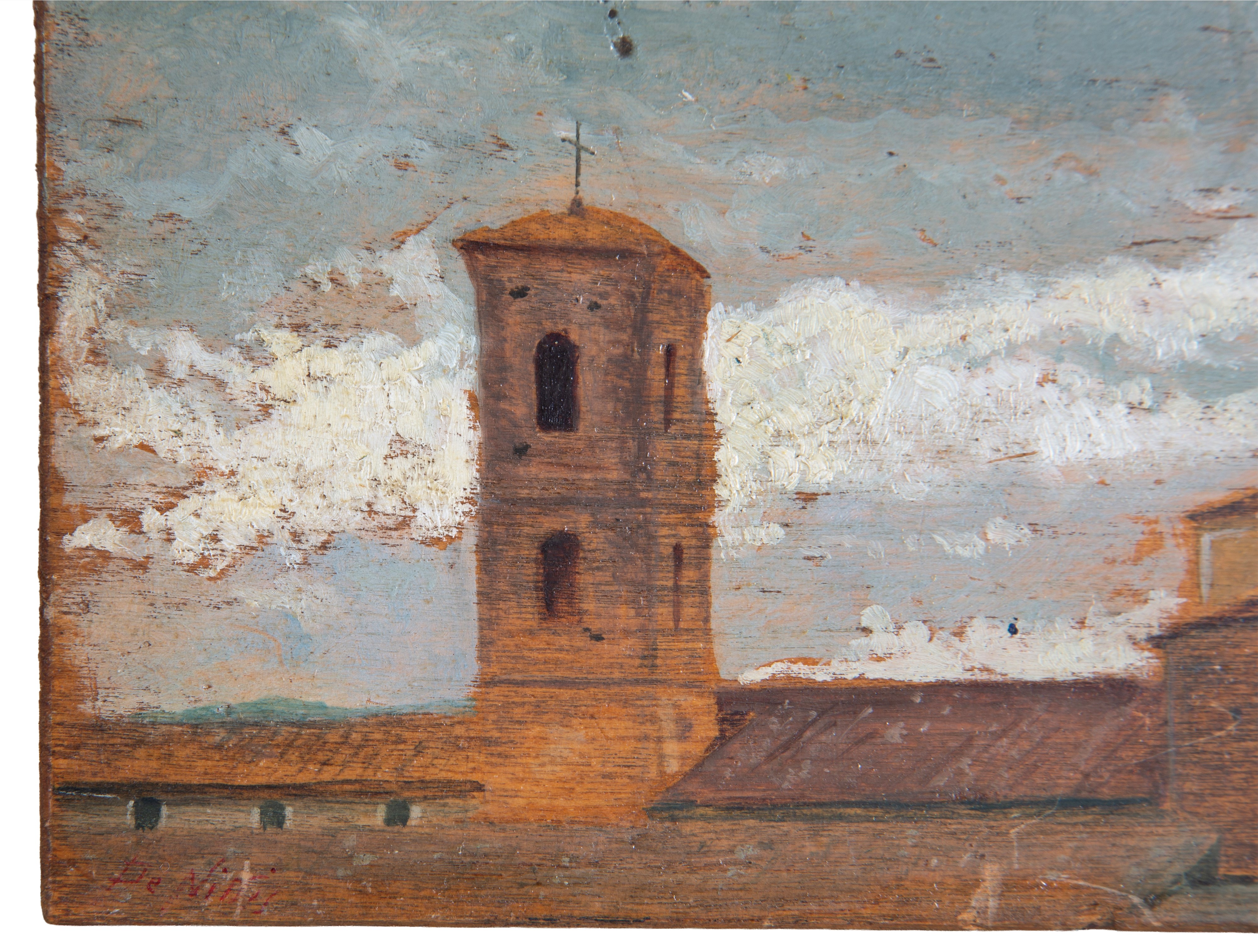Giuseppe De Nittis - Scorcio di tetti con campanile, olio su tavoletta