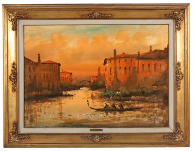 Tramonto lagunare, olio su tela