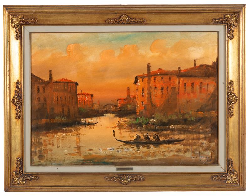 Lucio Cargnel - Tramonto lagunare, olio su tela