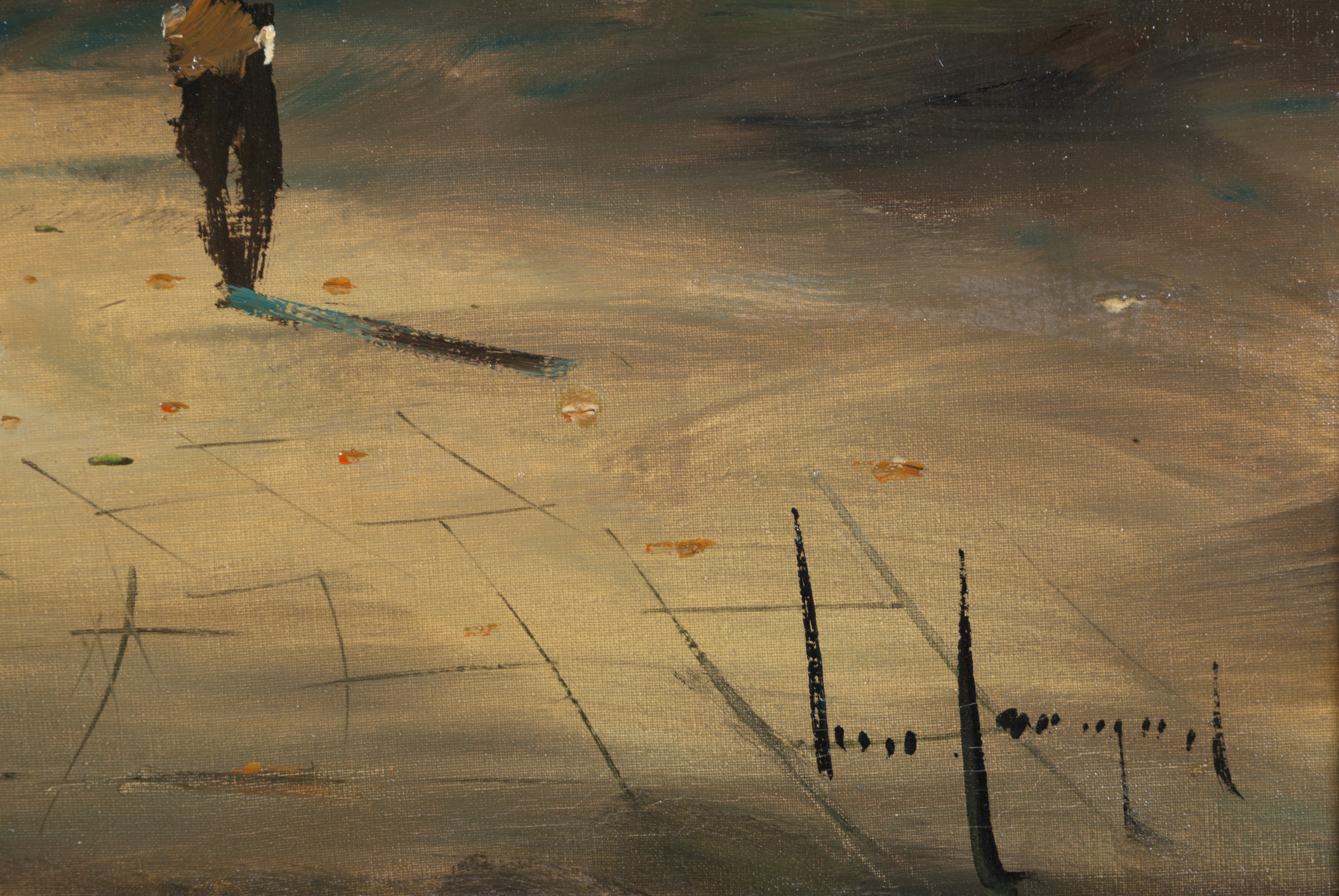 Lucio Cargnel - Scorcio di paesaggio fluviale con figure, olio su tela