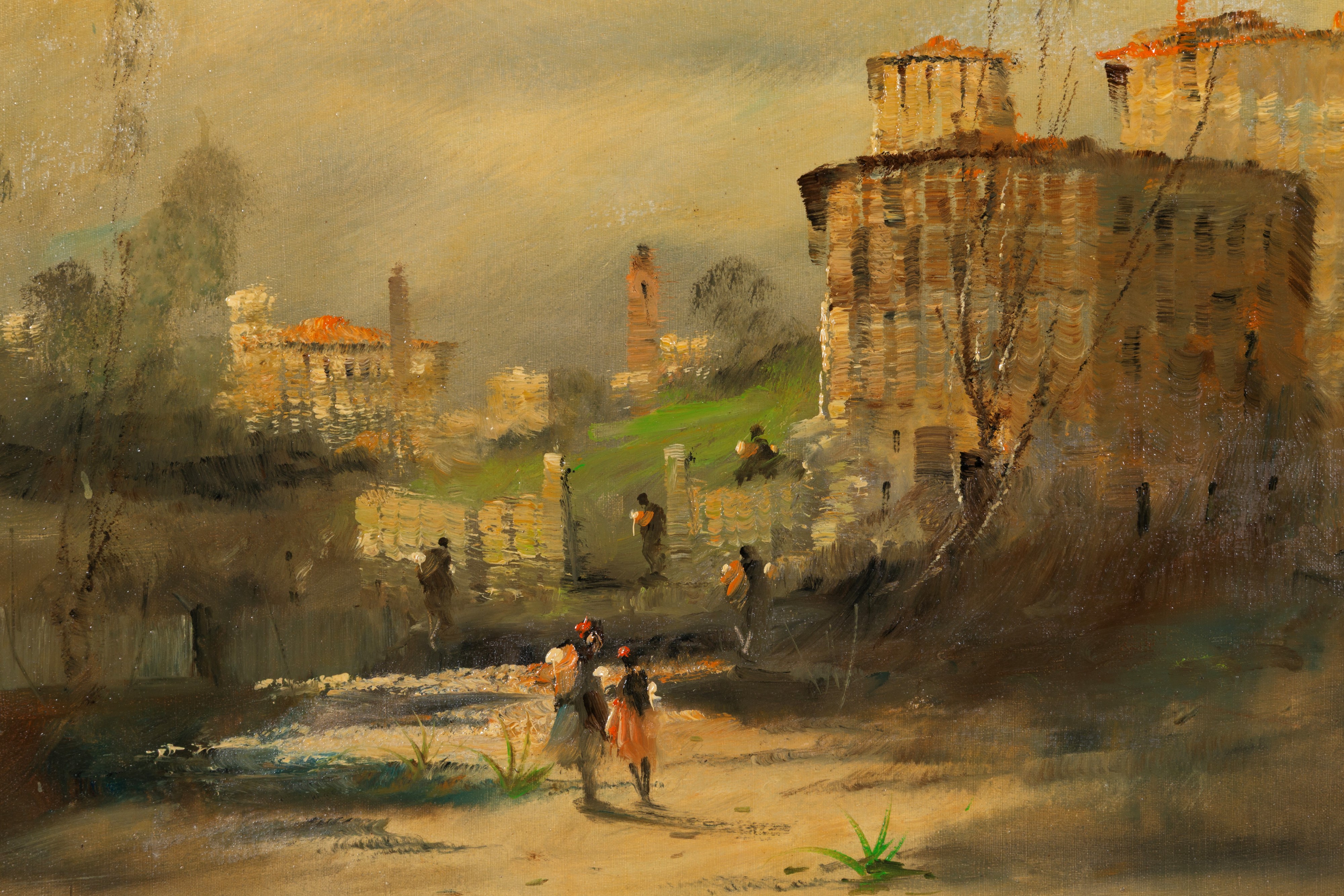 Lucio Cargnel - Paesaggio con personaggi, olio su tela