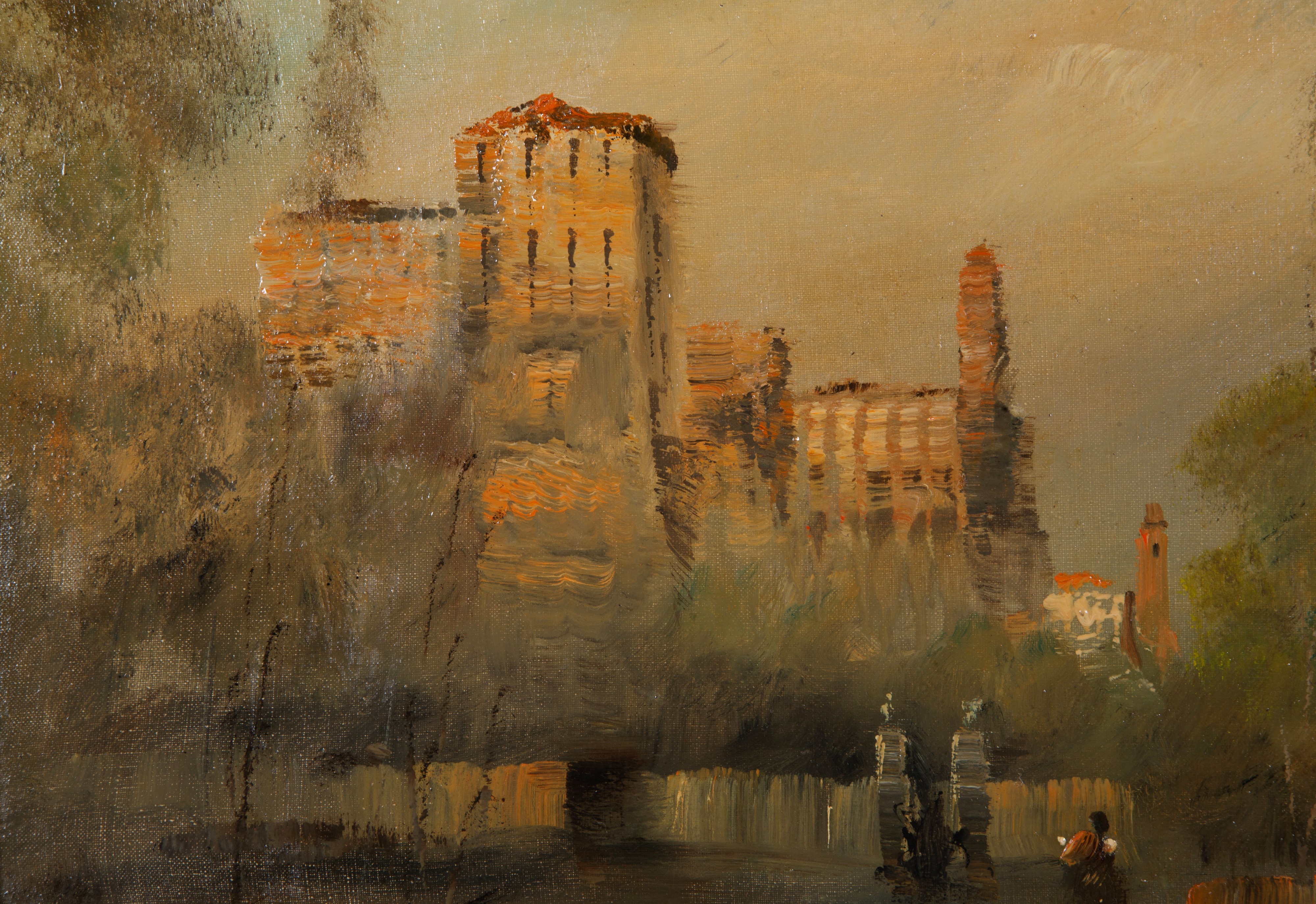 Lucio Cargnel - Scorcio di paese con personaggi