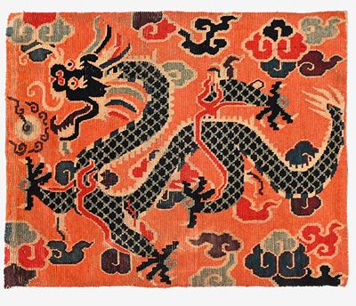 Tappeto Tibetano, Motivo a Drago e Nuvole, circa 1900