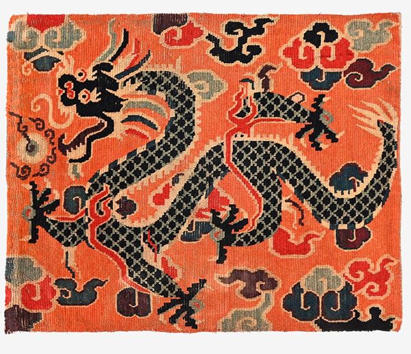 Tibetan mat rug with dragon and clouds