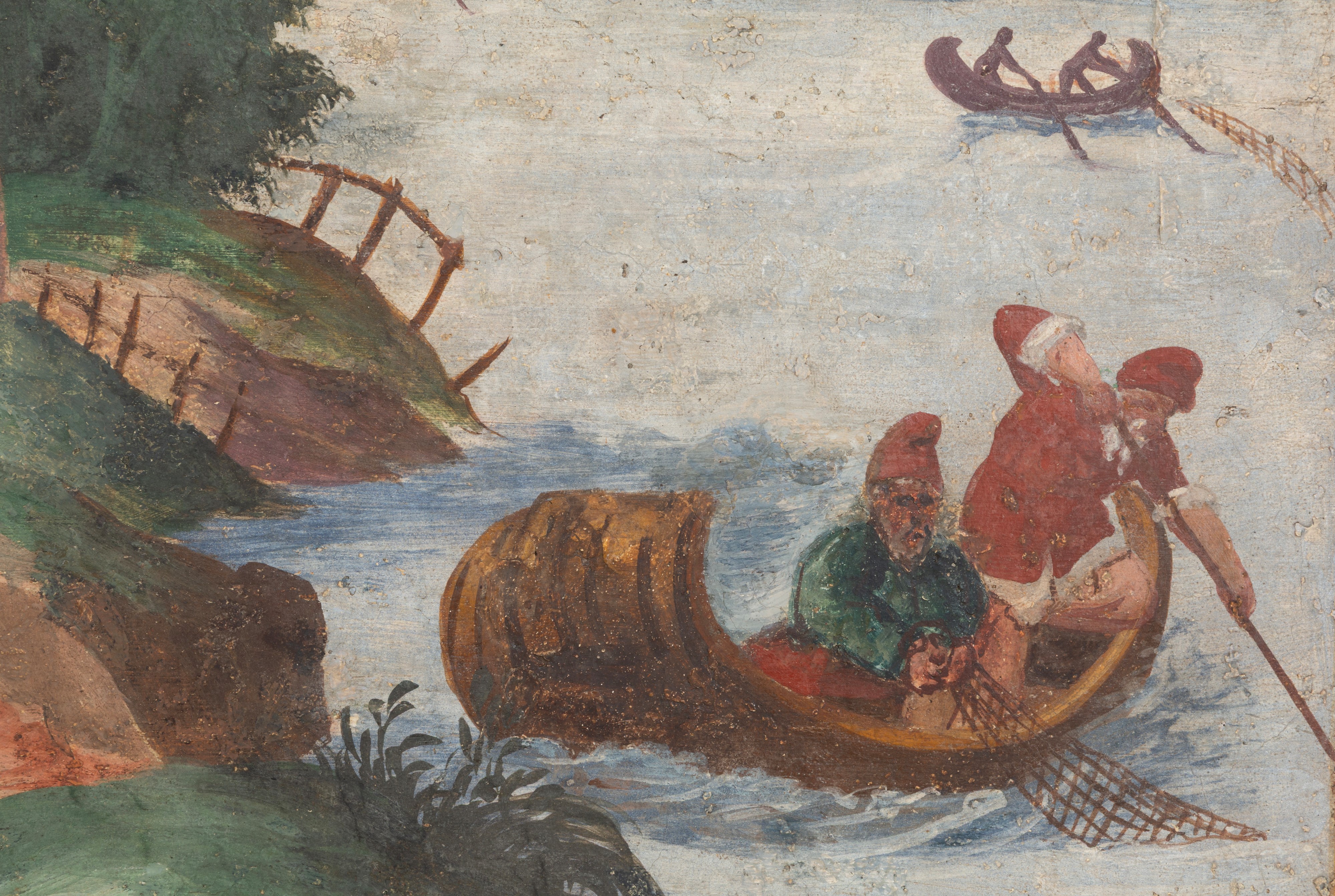 Autore sconosciuto, Isolette con chiesa e pescatori, tempera su tela