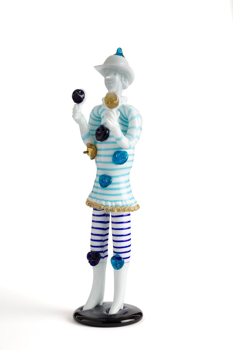 Fulvio Bianconi - Figurina "Brigella" in vetro lattimo con decori policromi