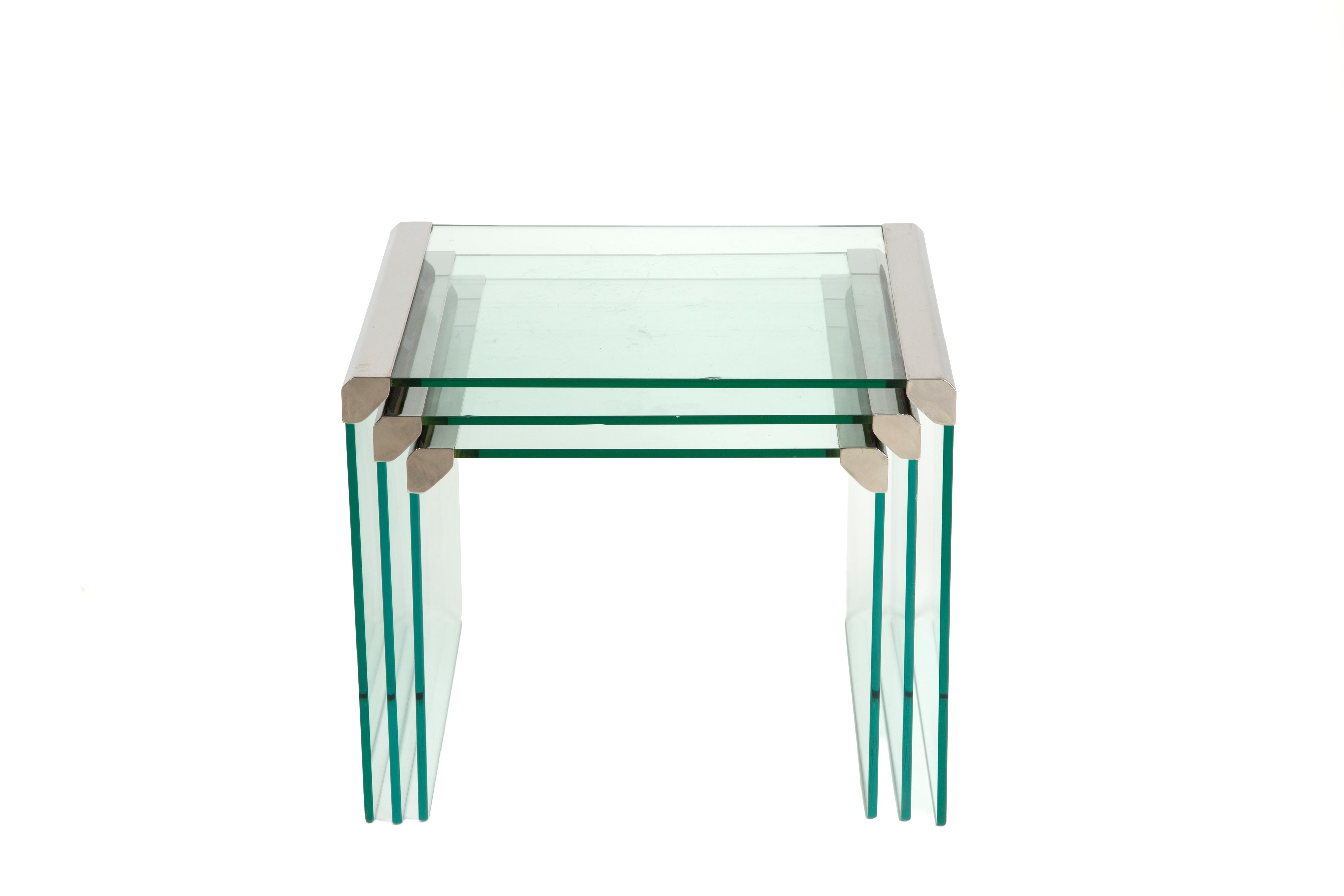 Gallotti & Radice, Tre tavolini a nido in cristallo e ottone nichelato