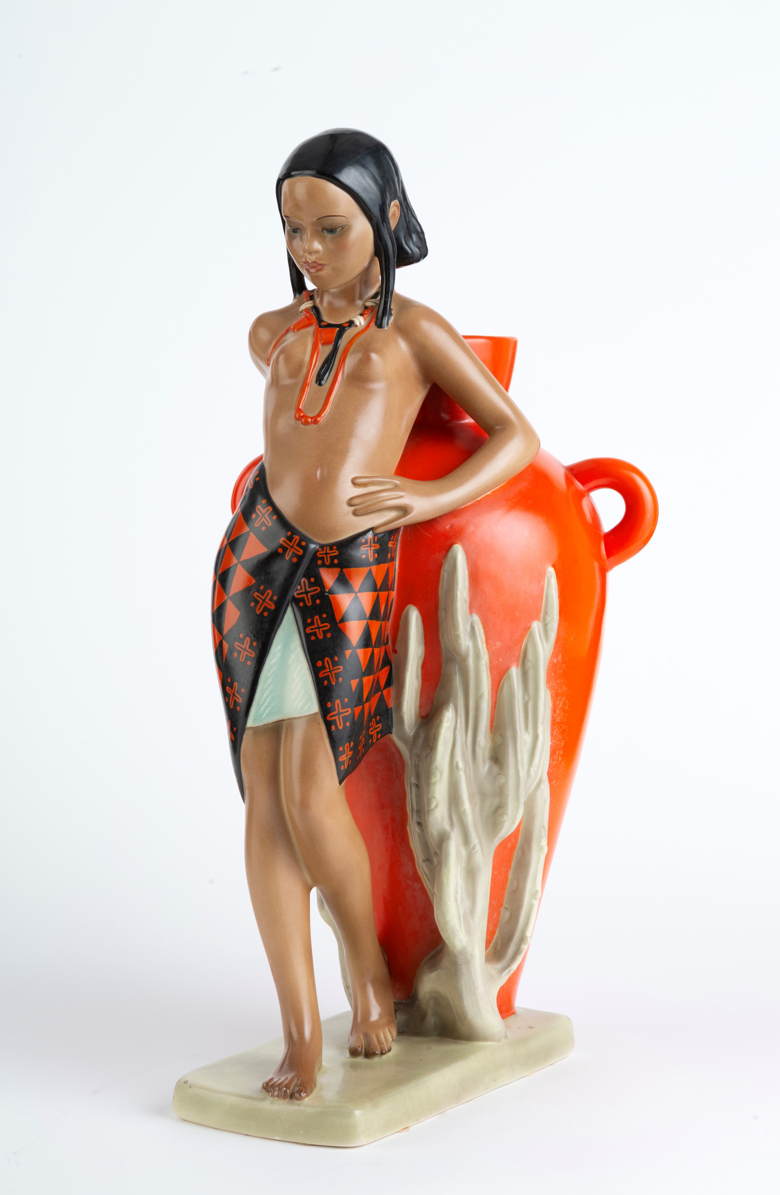 Abele Jacobi - Abele Giacobi, Ragazza abissina appoggiata ad un'anfora, scultura in ceramica per ...