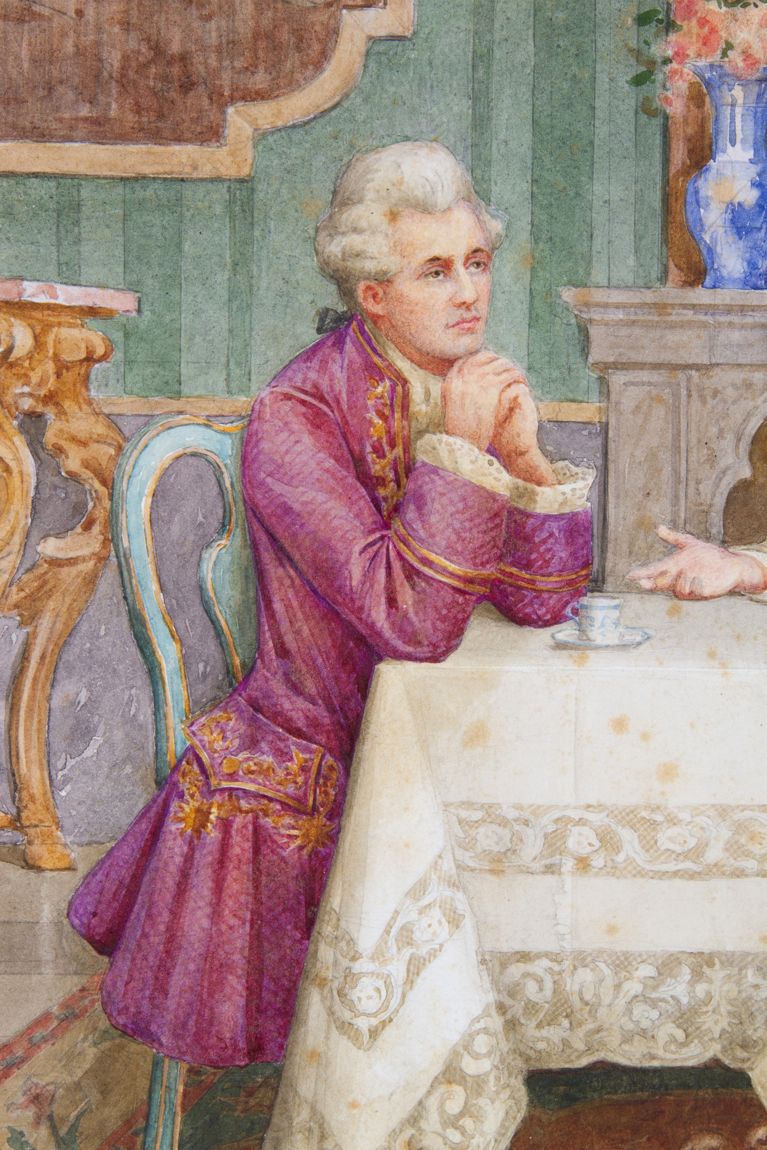Paolo Folchi - Scena di interno con figure, acquerello su carta