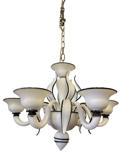 Lampadario in vetro di Murano, cinque luci bianco e nero