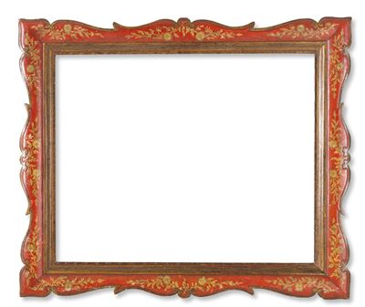 Cornice in legno laccato rosso decorato, XX secolo
