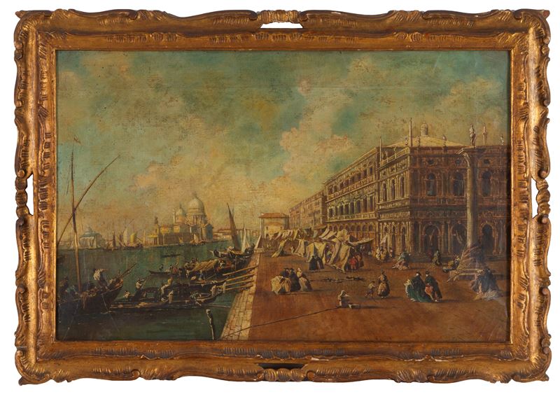 Dipinto del XIX secolo, Il molo verso la Basilica della Salute, olio su tela