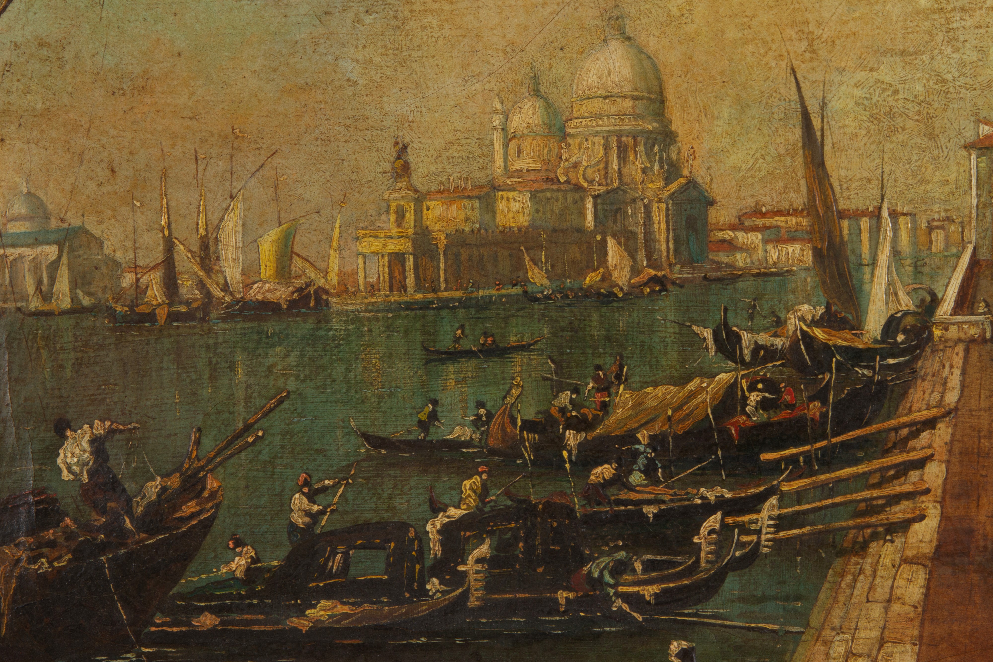 Dipinto del XIX secolo, Il molo verso la Basilica della Salute, olio su tela