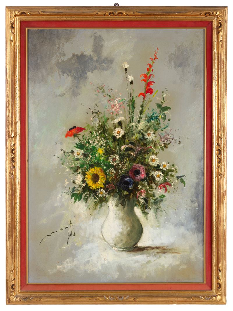 Cesarino Monti - Vaso di fiori, olio su masonite