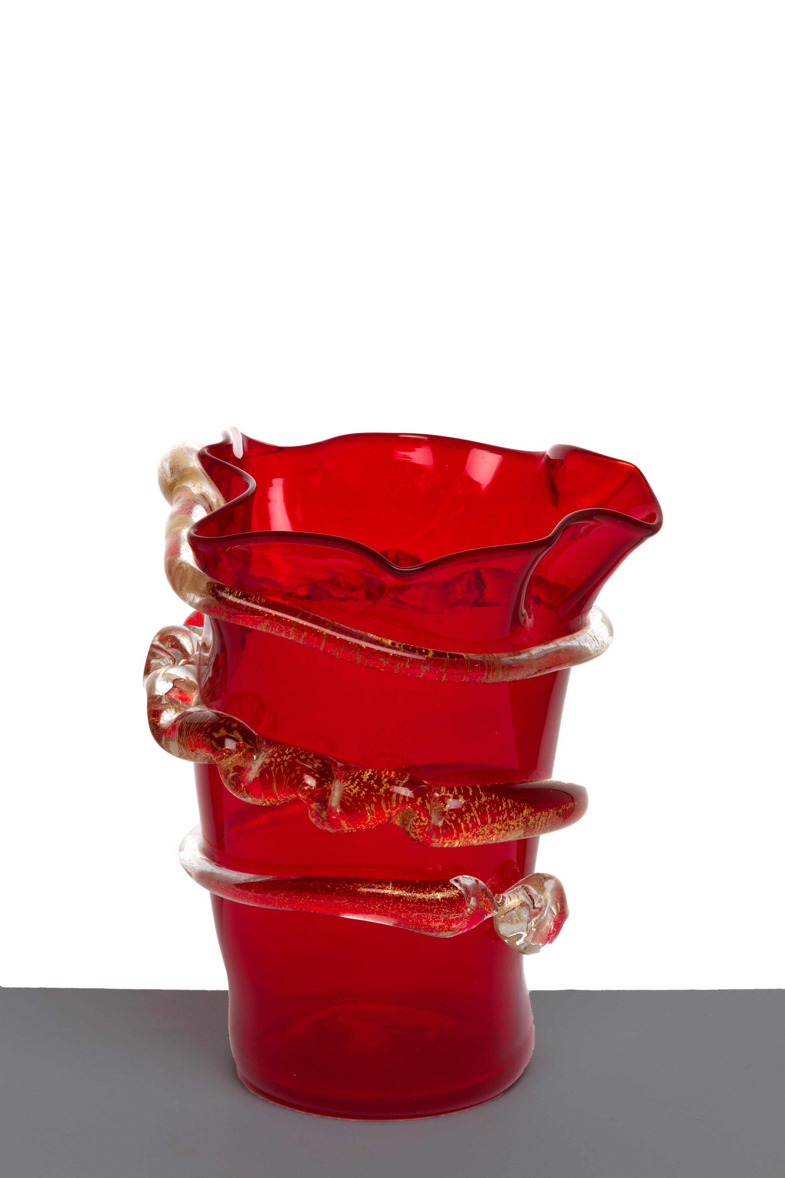 Barovier & Toso, Goto de Fornasa in vetro rosso con lumeggiature in oro