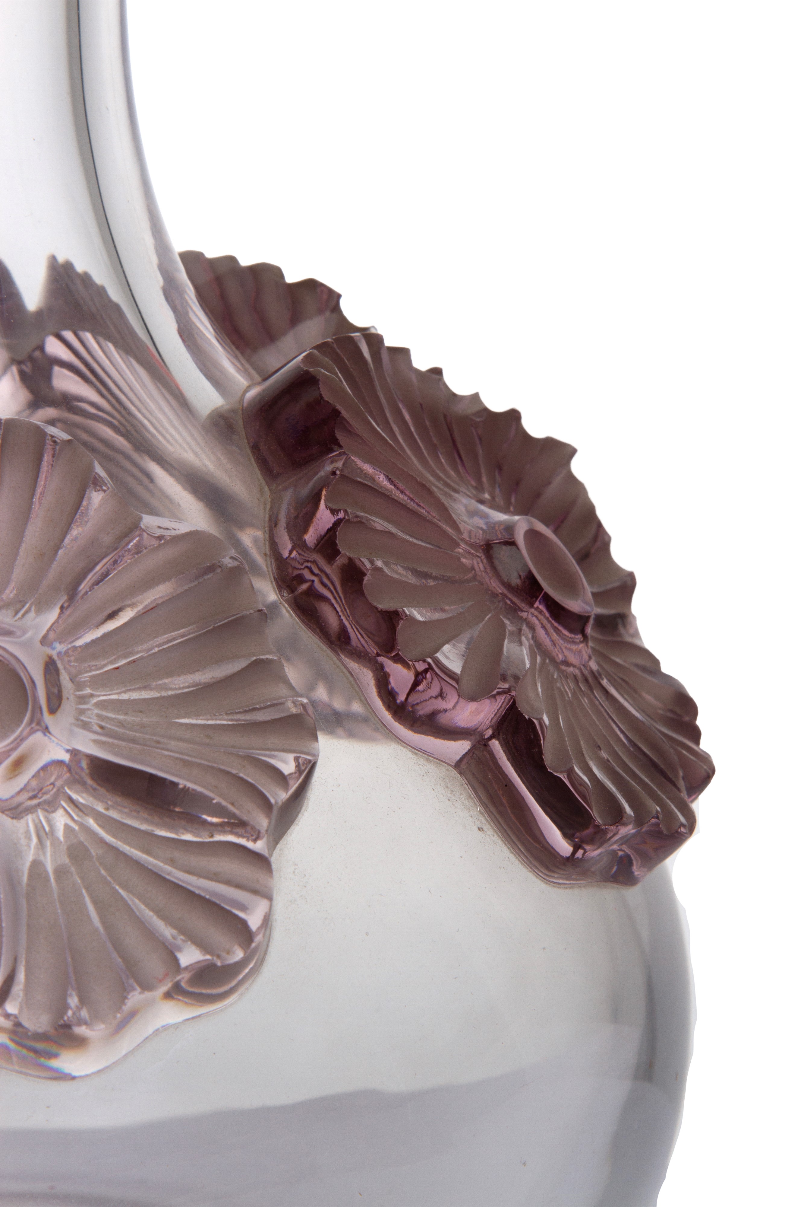 LALIQUE, Vaso in vetro con decorazione floreale in rilievo